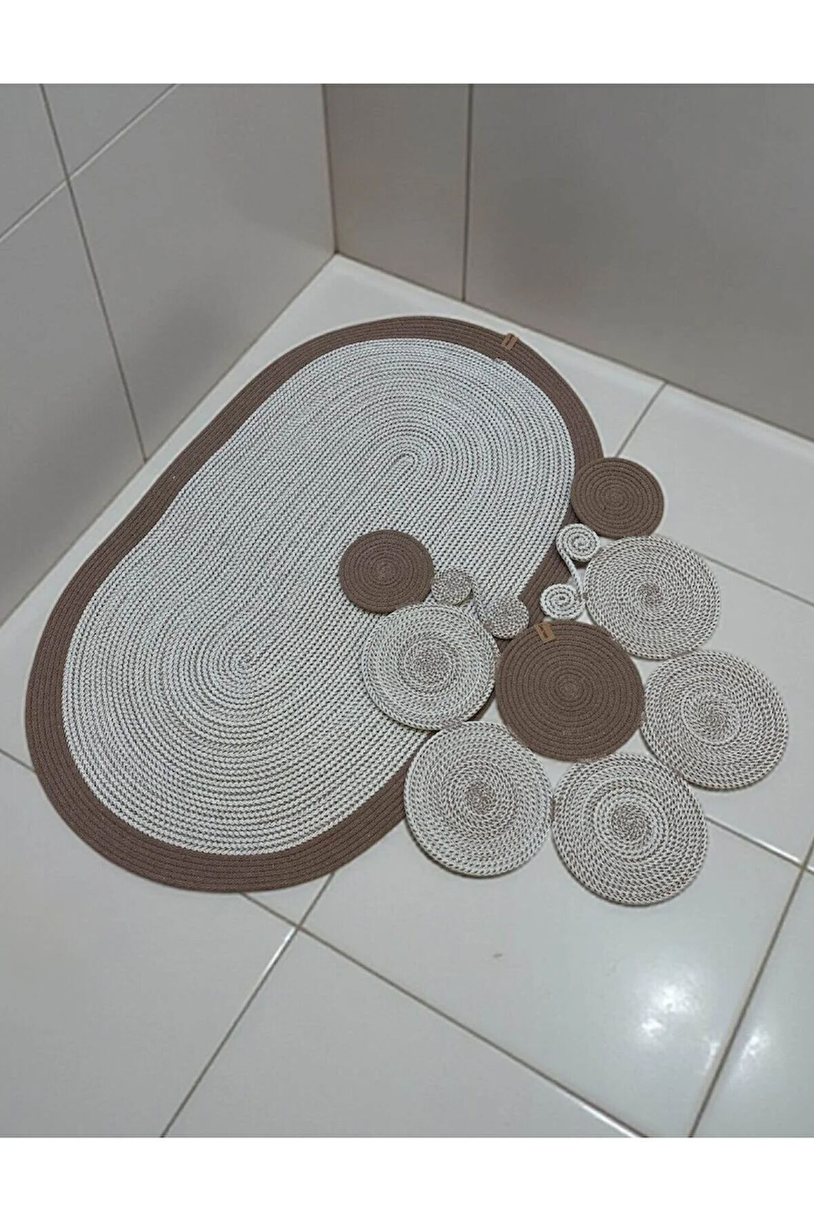 Banyo Paspas Seti 2'li Oval Model (60x100 ve 51x60 cm) | Modern Tarz Hasır Görünümlü