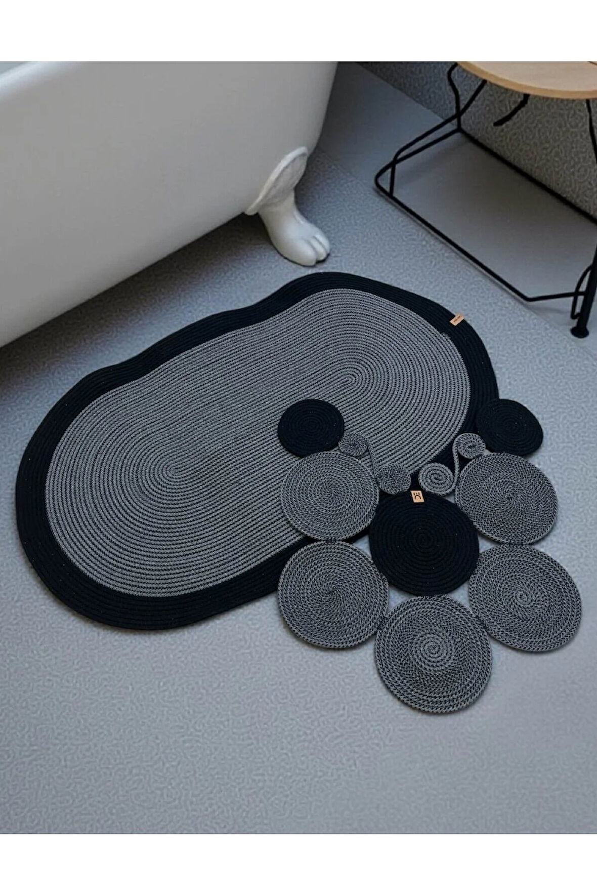 Banyo Paspas Seti 2'li Oval Model (60x100 ve 51x60 cm) | Modern Tarz Hasır Görünümlü