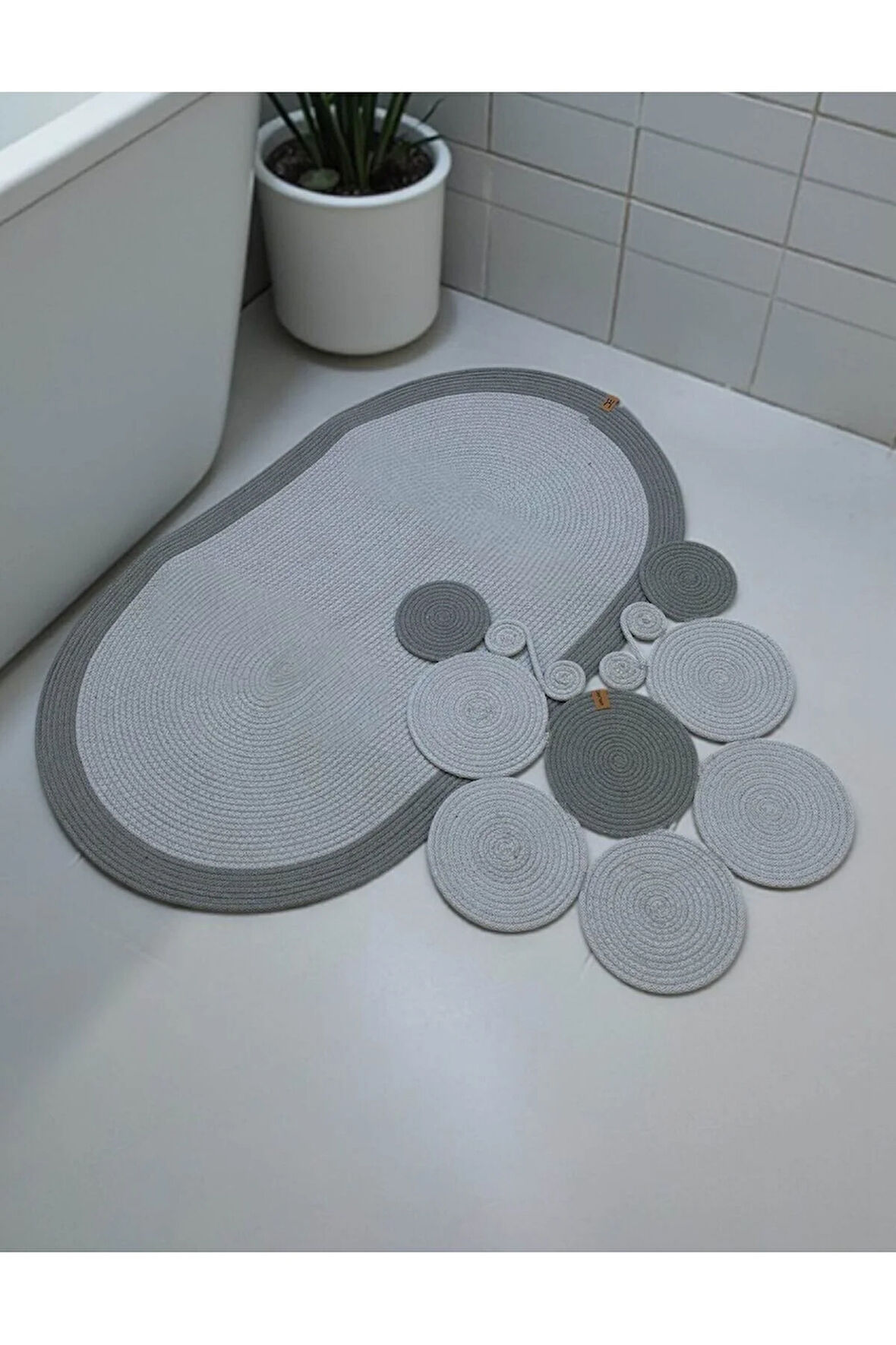 Banyo Paspas Seti 2'li Oval Model (60x100 ve 51x60 cm) | Modern Tarz Hasır Görünümlü