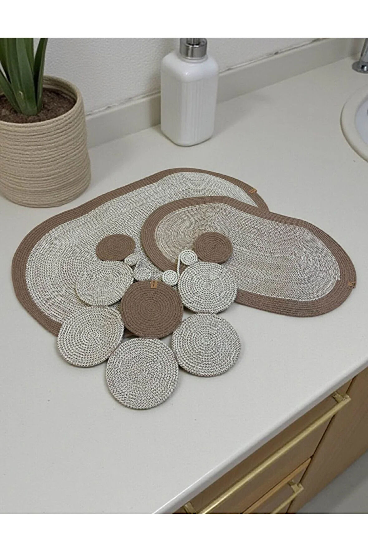 Banyo Paspas Seti 3'lü El Yapımı Oval (60x100, 50x90, 51x60 cm) | Modern Tonlar Dekoratif Paspas