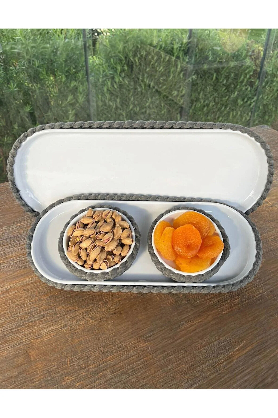 4 ’lü Melamin Hasır Görünümlü Servis ve Sunum Seti – Şık Masa Sunumları İçin - Gri