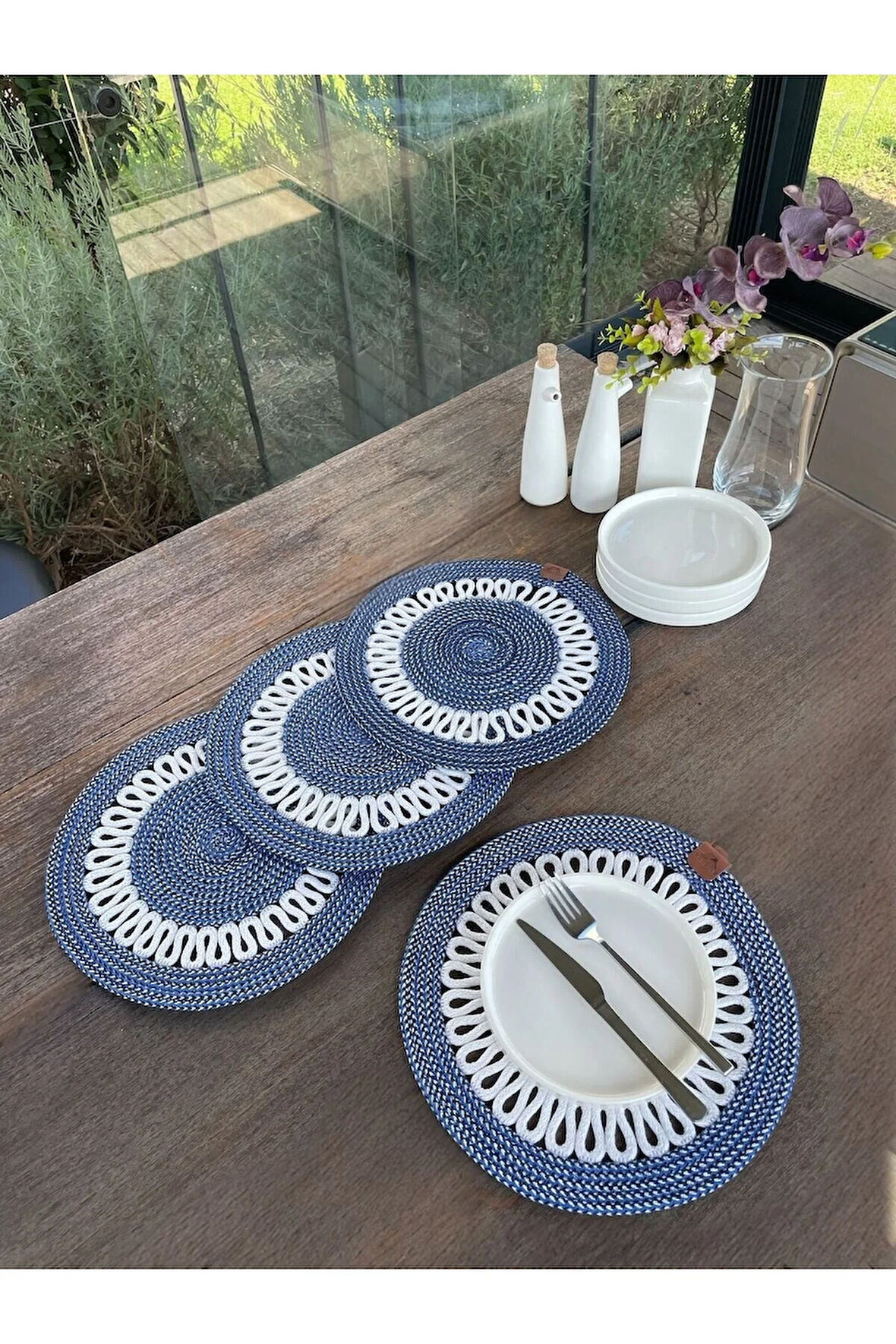 4 Kişilik Yuvarlak Amerikan Servis Özel Tasarım Lacivert 33 x 33 cm