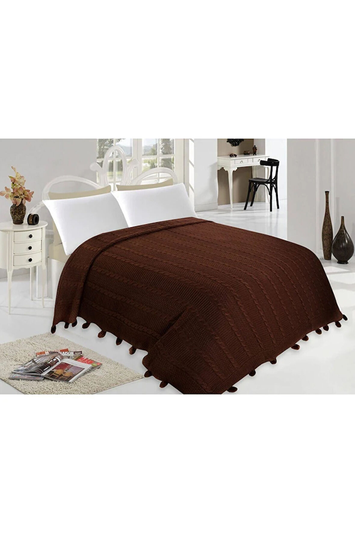 Elit Triko Yatak Örtüsü Ponponlu  220 X 240