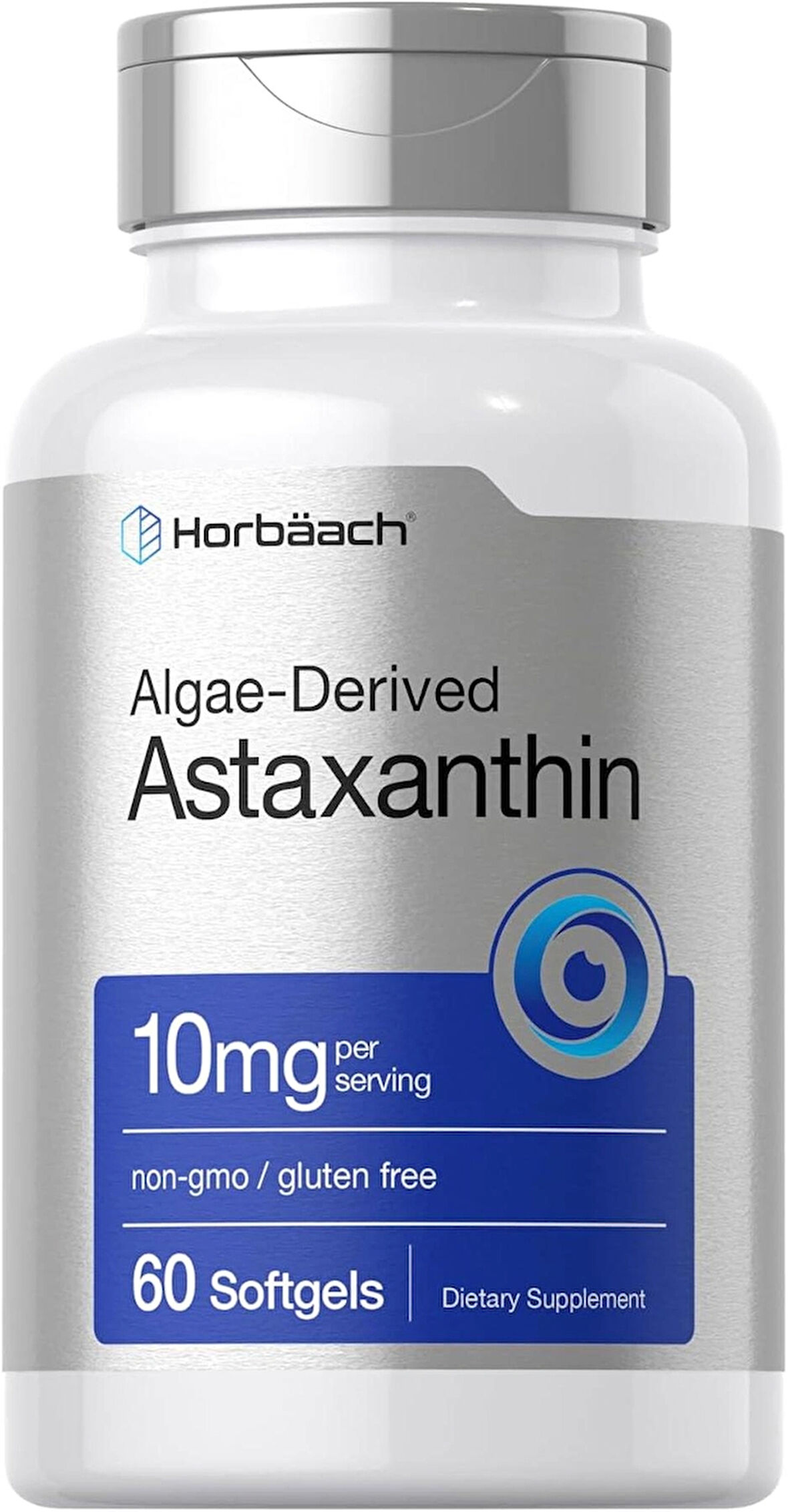 Horbäach Astaxanthin Algae Derived Eyes Skin Health 10mg 60 Softgels