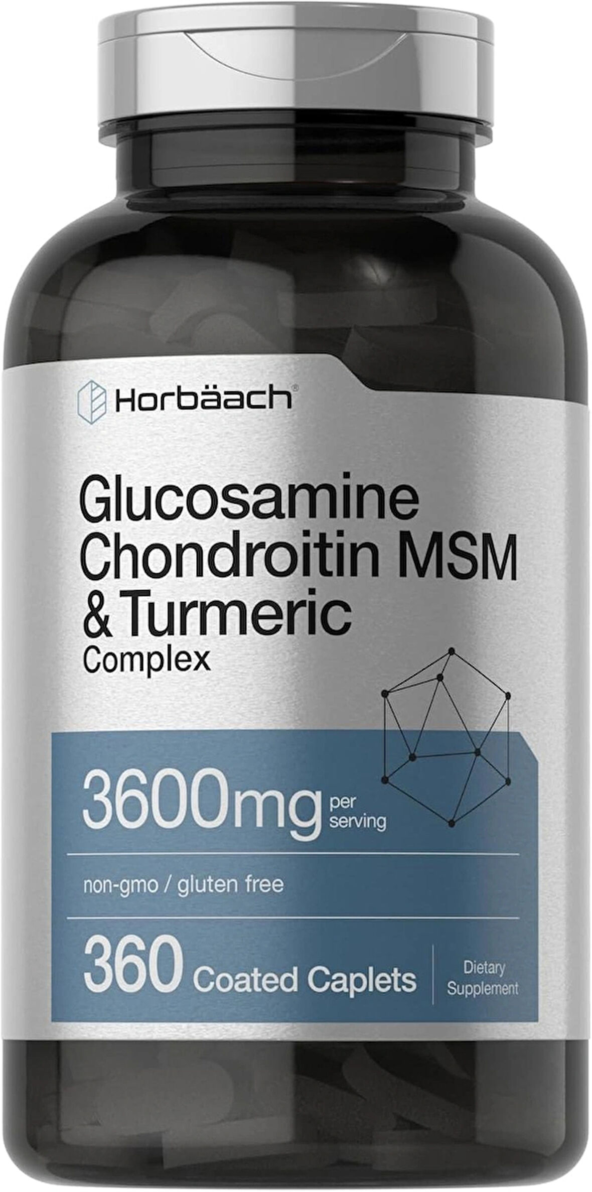 Horbäach Glucosamine Chondroitin MSM 3600 mg 360 Caplets Advanced Formula with Turmeric