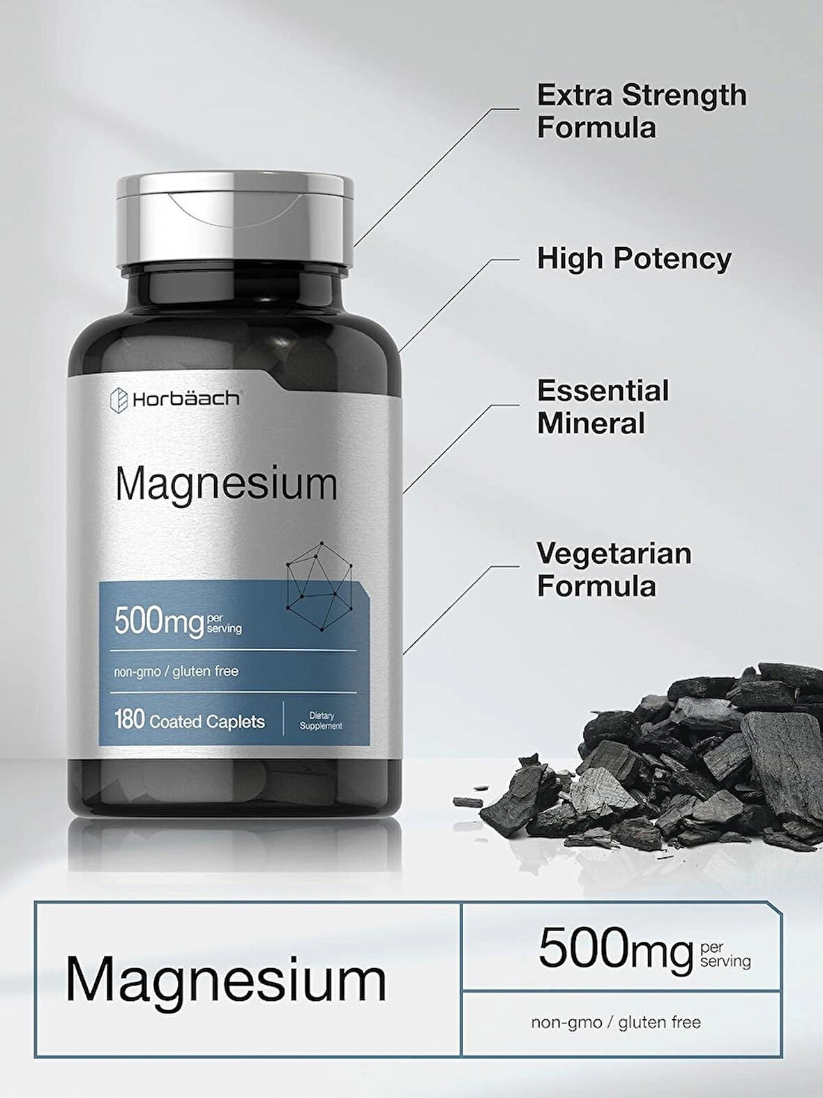 Horbaach Magnesium 500mg per serving 180 Caplets