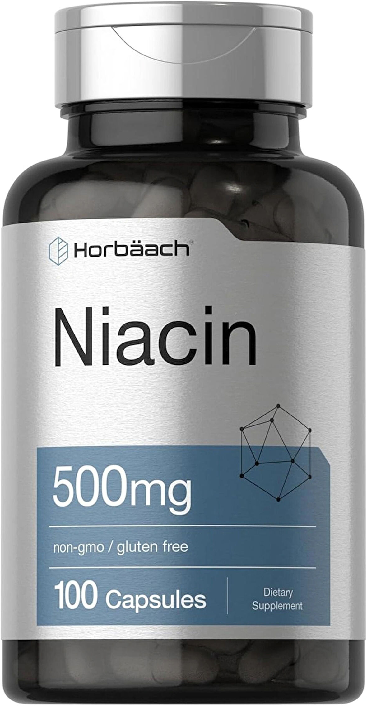 Horbäach Niacin with Flushing Vitamin B3 500mg 100 Caps