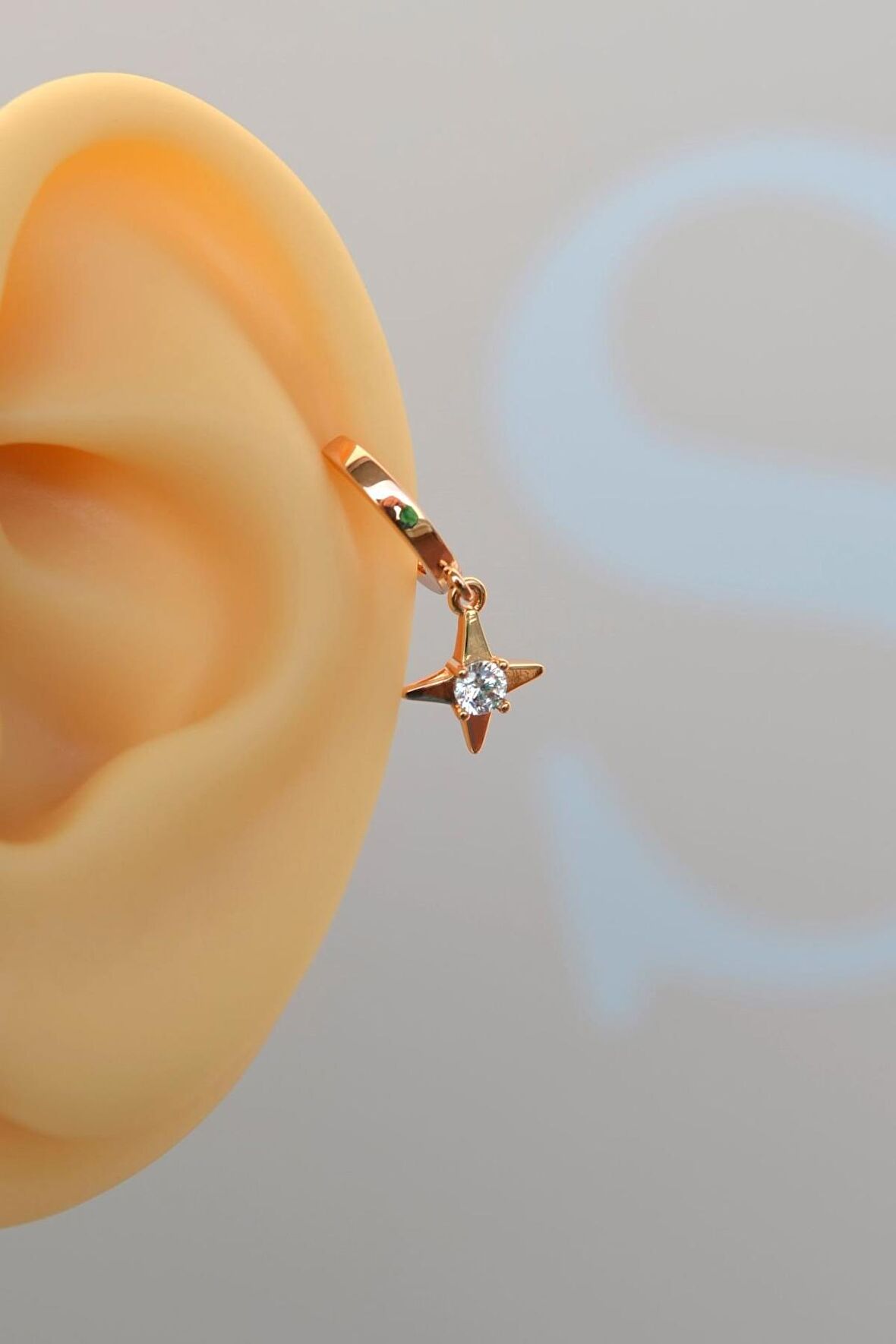 Tektaşlı Kutup Yıldızı Halka Helix Piercing Lob Kıkırdak Küpesi