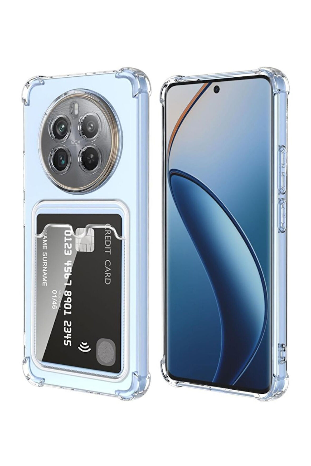 Realme 12 Pro Uyumlu Kılıf Darbe Emici Köşe Korumalı Kartlıklı Cüzdanlı Silikon Kapak - Şeffaf