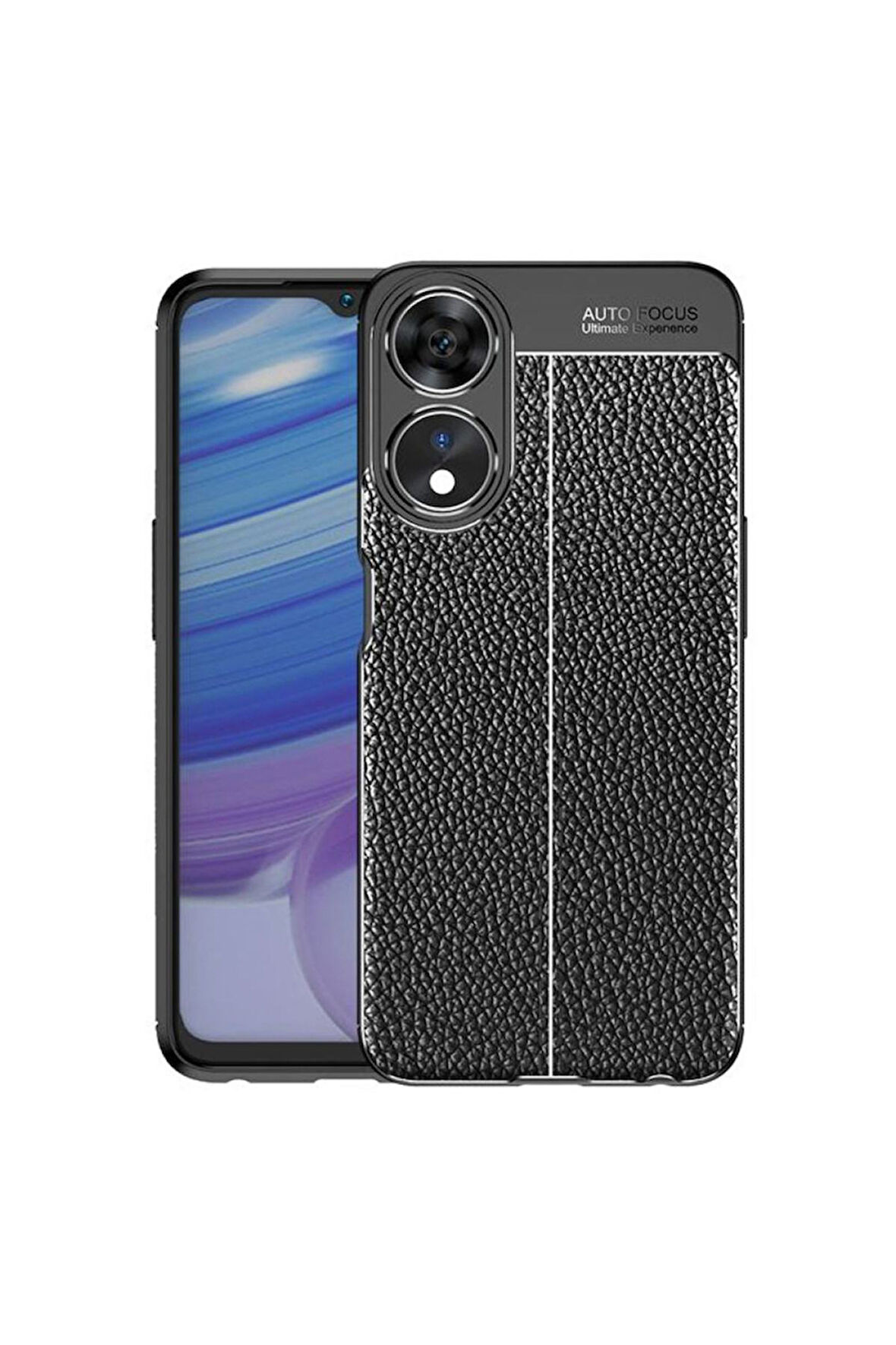 Oppo A38 Uyumlu Silikon Kılıf Deri Desenli Kamera Korumalı Darbe Emici Autofocus Kapak