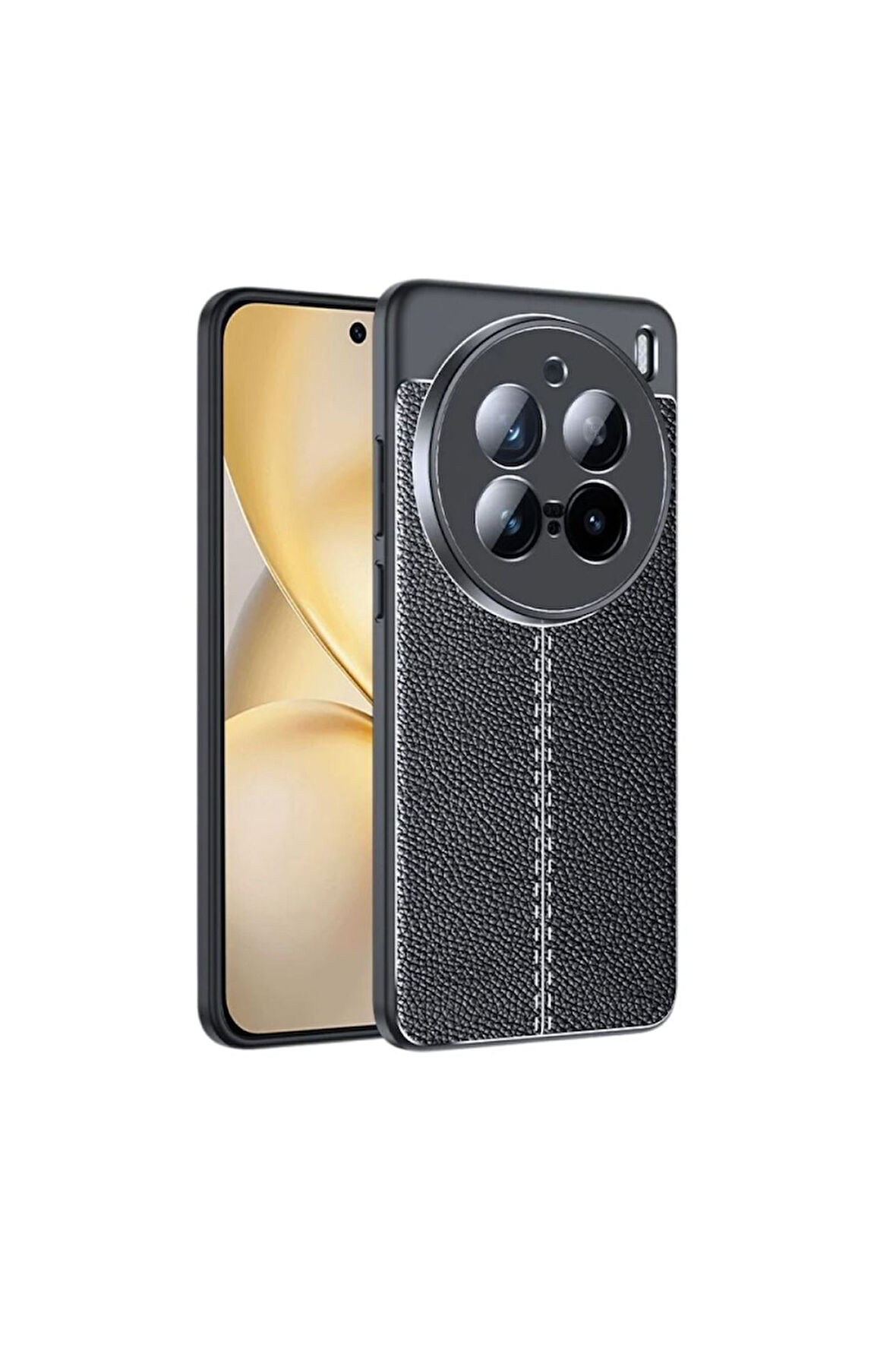 Vivo X200 Pro Uyumlu Silikon Kılıf Deri Desenli Kamera Korumalı Darbe Emici Autofocus Kapak