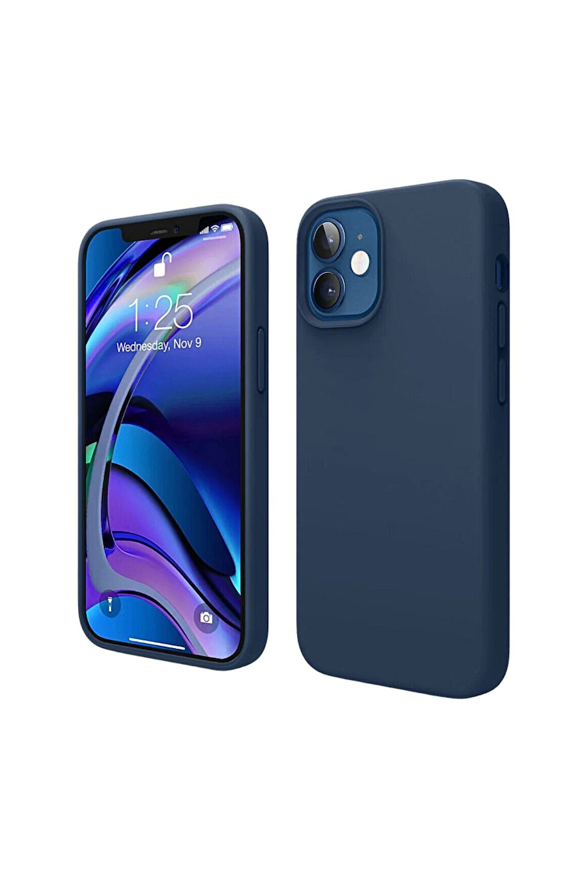 Apple iPhone 12 Mini Uyumlu Silikon Kılıf - Pastel Renk Tonu Esnek Tam Koruma Kapak - Lacivert