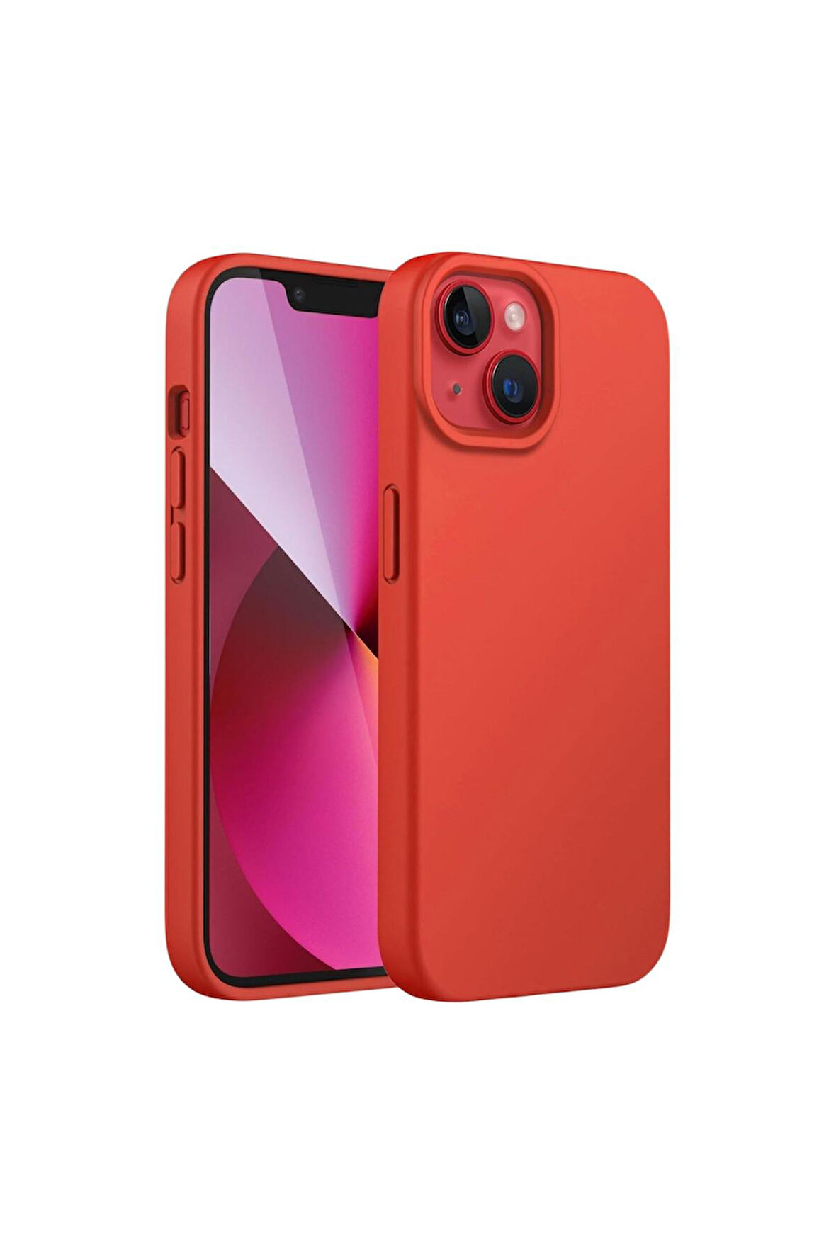 Apple iPhone 13 Uyumlu Silikon Kılıf - Pastel Renk Tonu Esnek Tam Koruma Kapak - Kırmızı