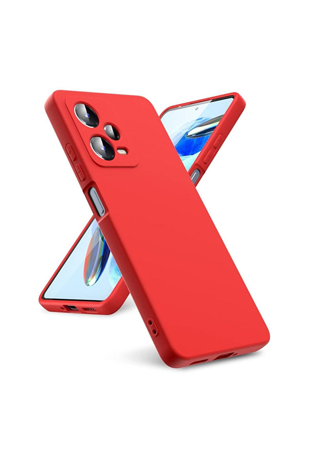 Redmi Note 12 Pro 5G Uyumlu Silikon Kılıf - Kamera Korumalı Esnek Pastel Renk Kapak - Kırmızı