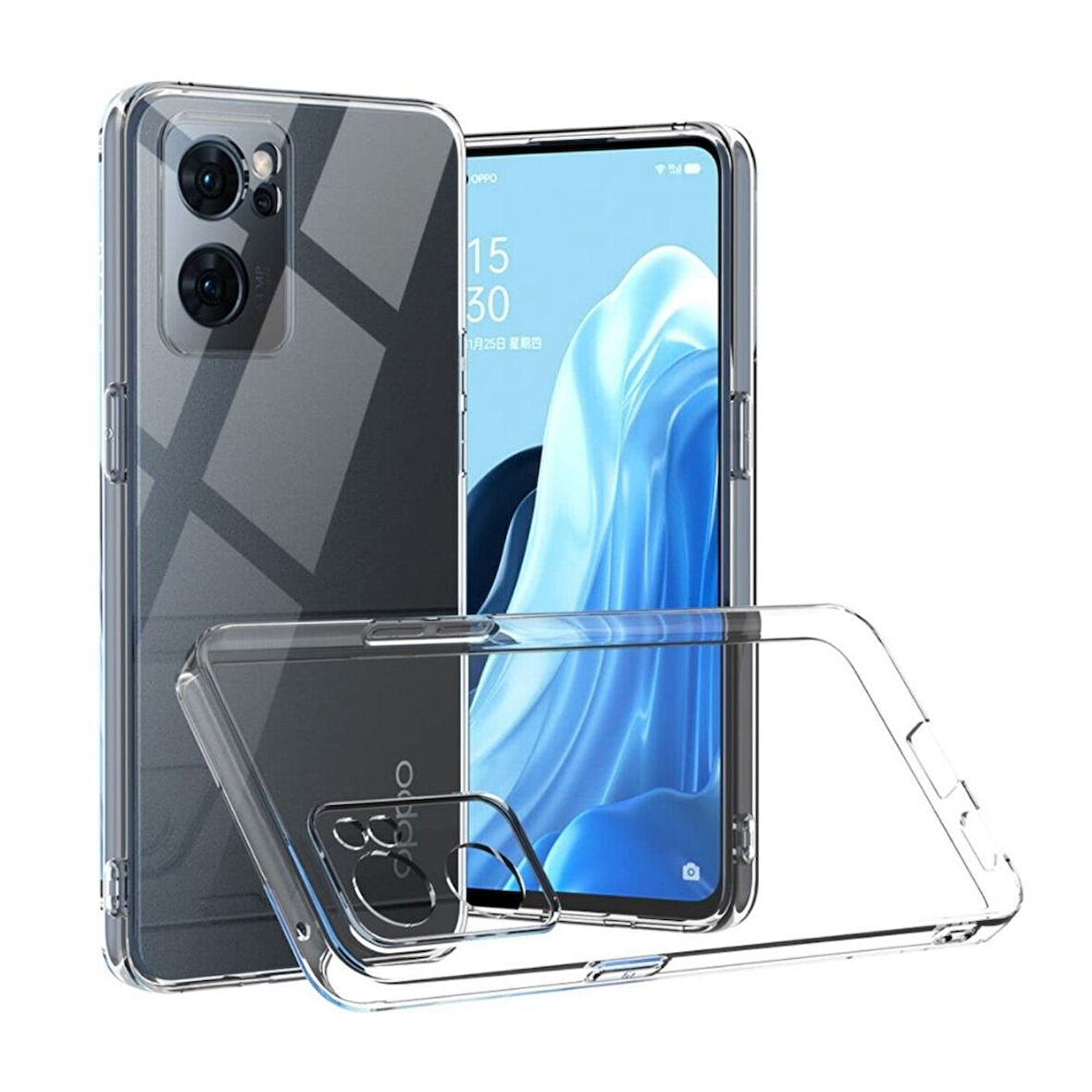 Oppo A96 Uyumlu Şeffaf Silikon Kılıf - Kamera Korumalı Esnek Tam Koruma Kapak