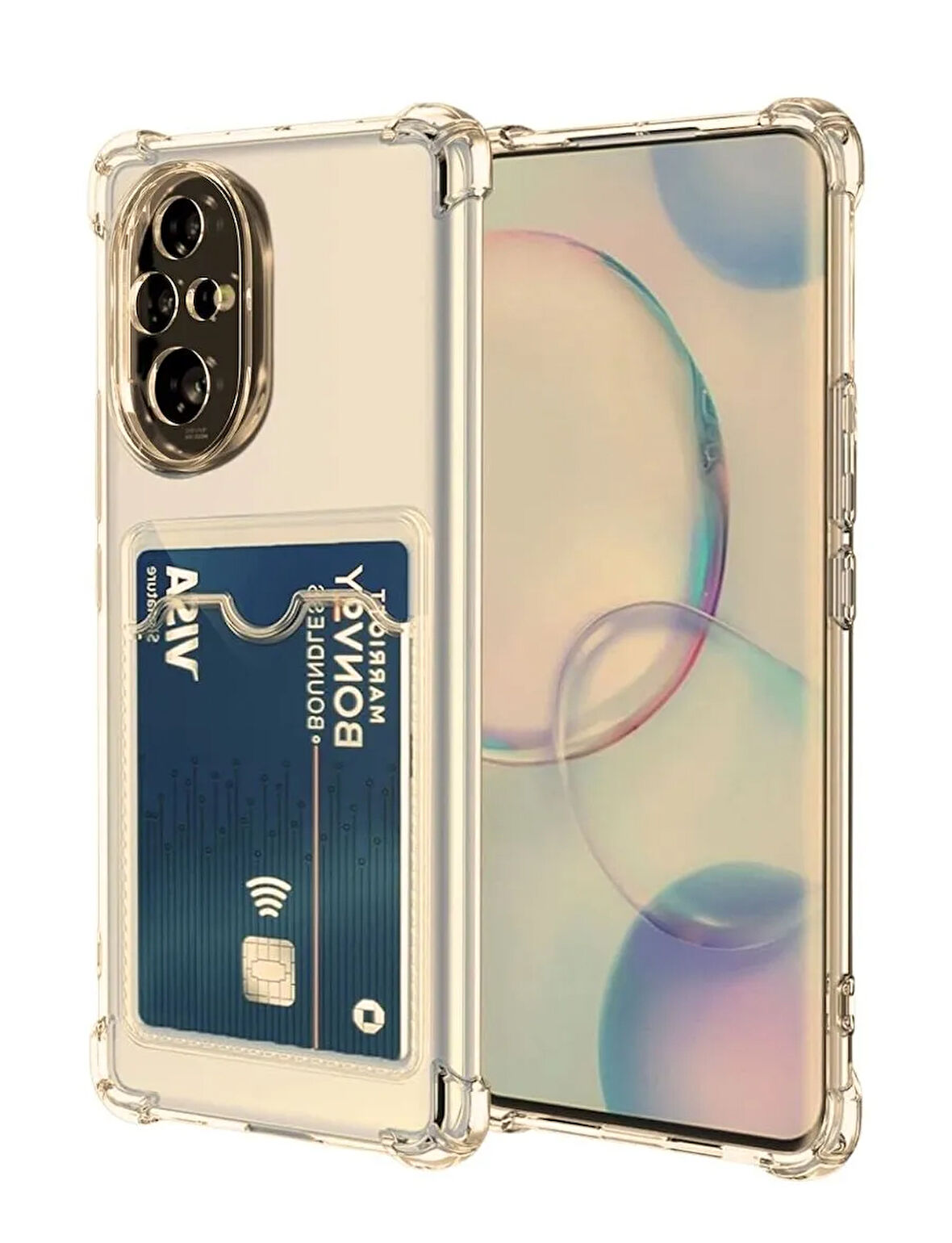 Honor 200 Pro Kılıf Darbe Emici Köşe Korumalı Kartlıklı Cüzdanlı Silikon Kapak - Füme