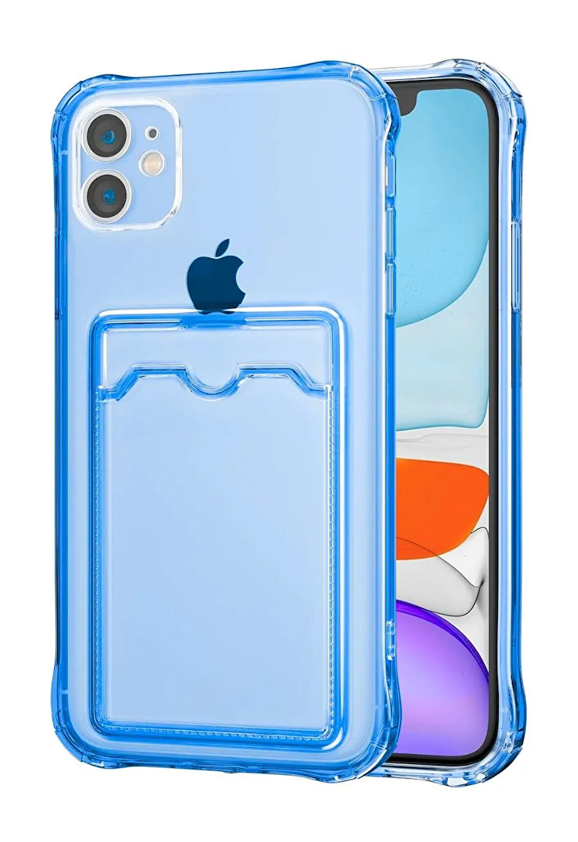 Apple iPhone 12 Mini Kılıf Darbe Emici Köşe Korumalı Kartlıklı Cüzdanlı Silikon Kapak - Mavi
