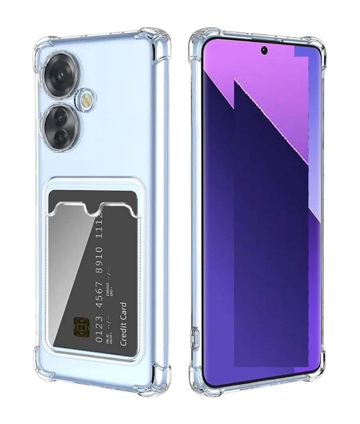 Oppo A60 Kılıf Darbe Emici Köşe Korumalı Kartlıklı Cüzdanlı Silikon Kapak - Şeffaf