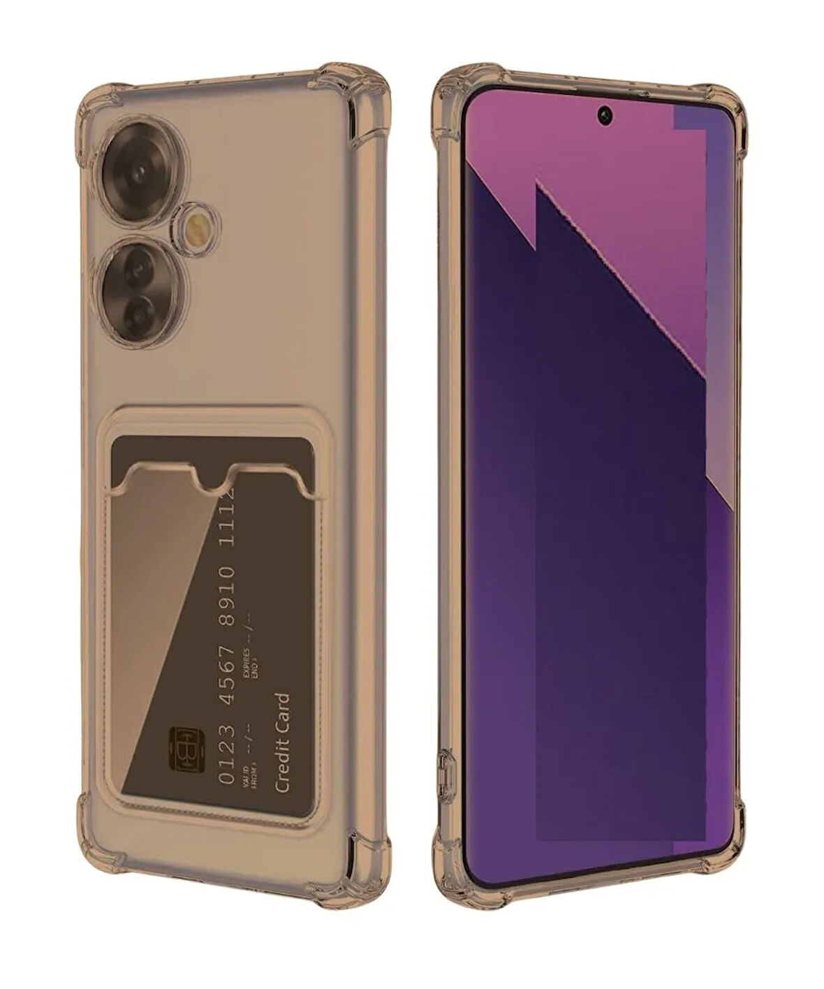 Oppo Reno 11F Kılıf Darbe Emici Köşe Korumalı Kartlıklı Cüzdanlı Silikon Kapak - Füme