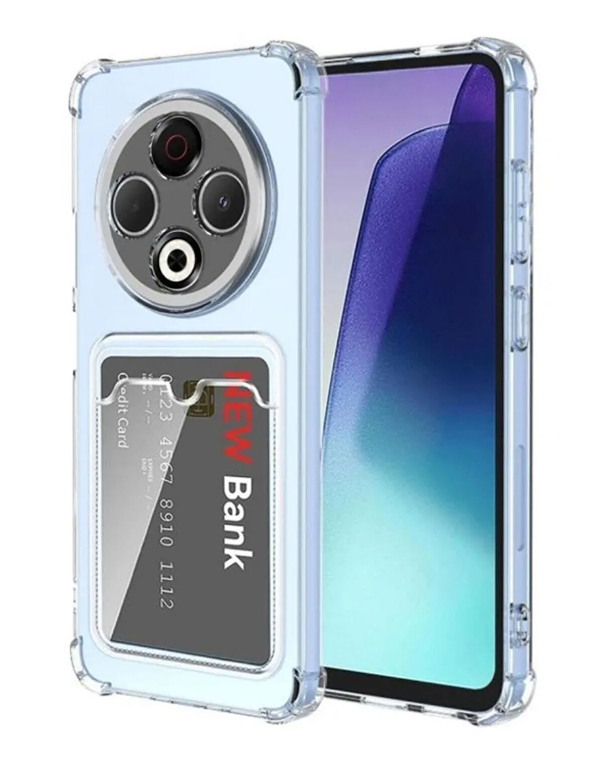 Tecno Spark 30 Kılıf Darbe Emici Köşe Korumalı Kartlıklı Cüzdanlı Silikon Kapak - Şeffaf