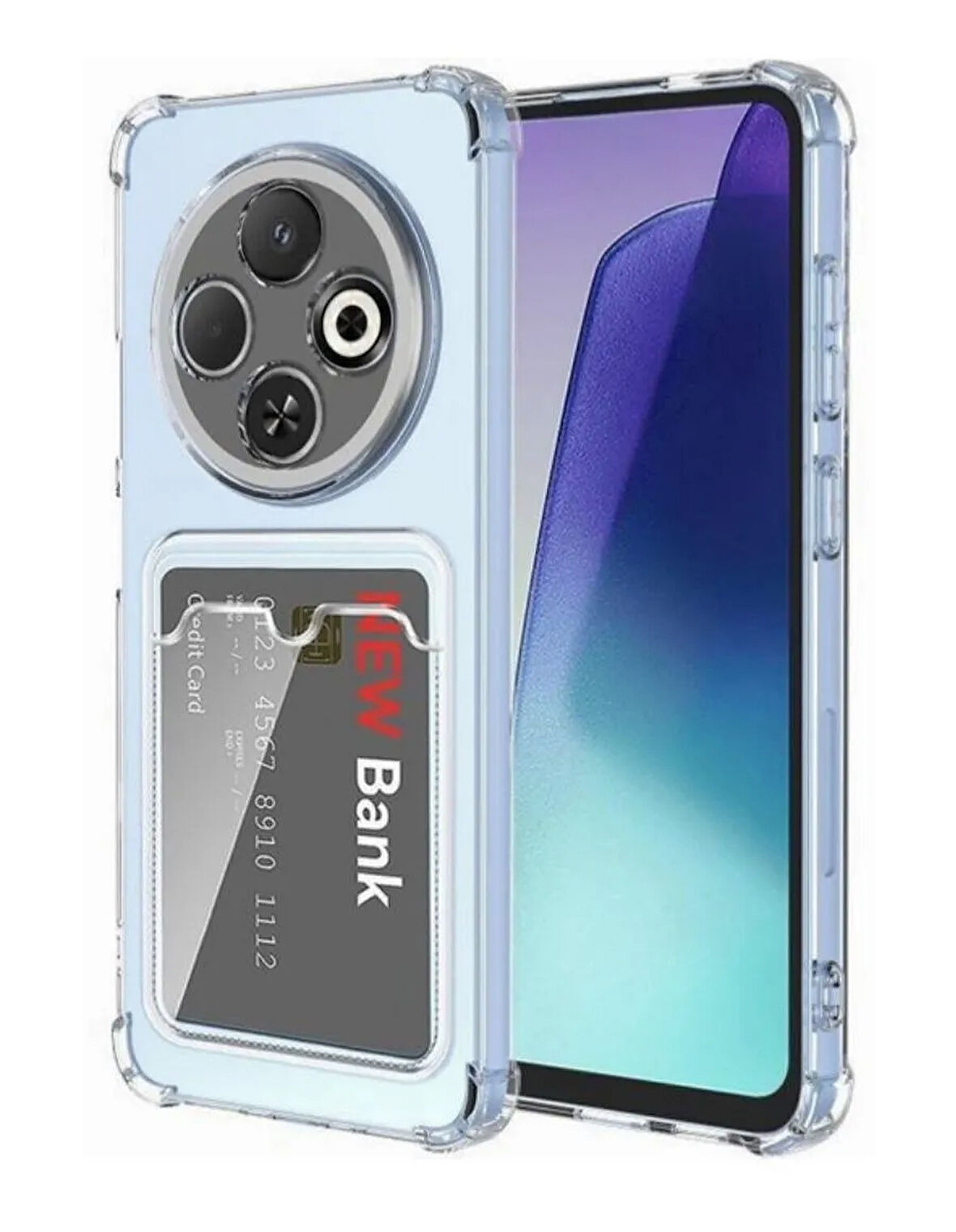 Tecno Spark 30C Kılıf Darbe Emici Köşe Korumalı Kartlıklı Cüzdanlı Silikon Kapak - Şeffaf