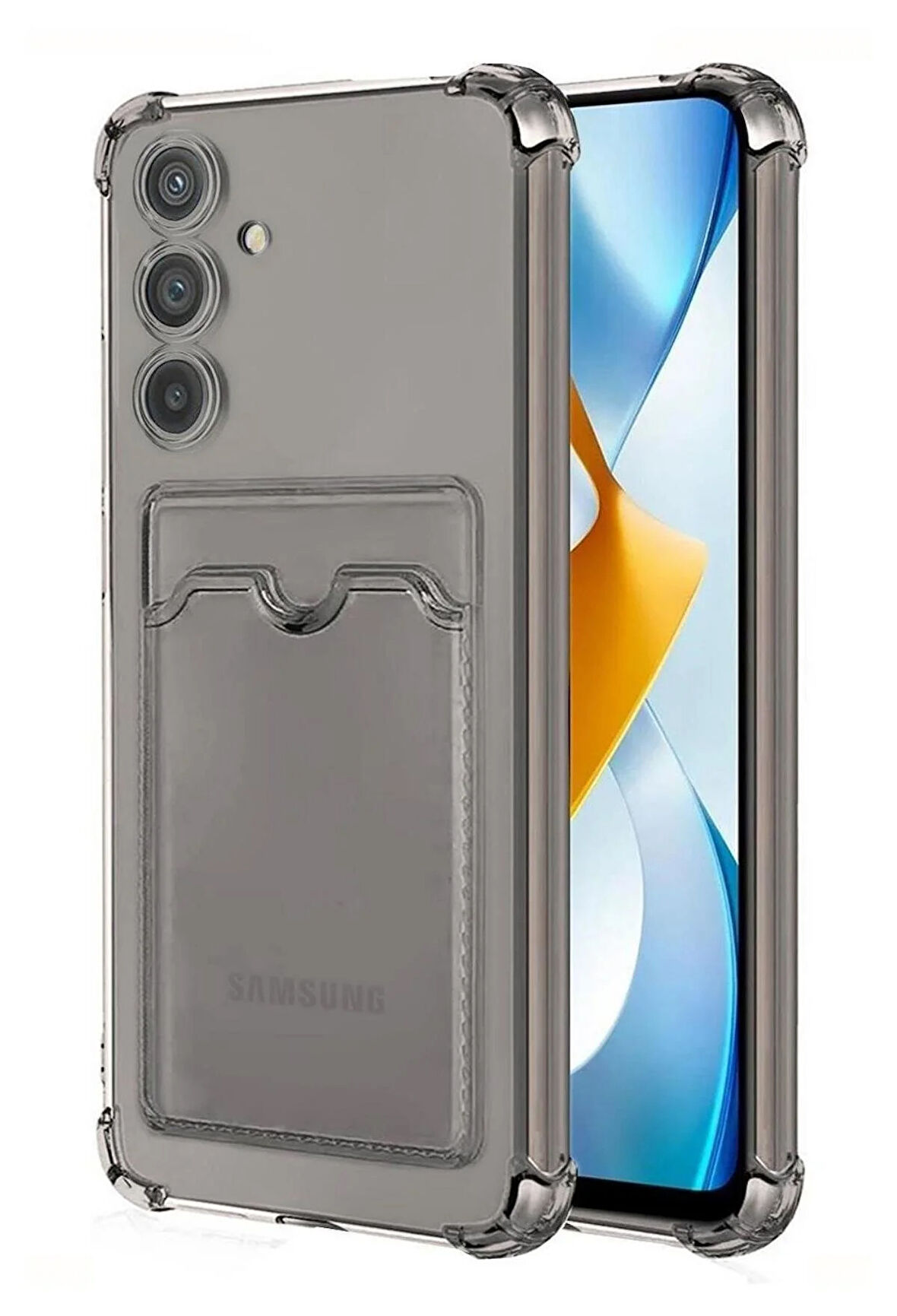 Samsung Galaxy A54 Kılıf Kartlıklı Cüzdanlı Şeffaf Silikon Kapak - Extra Güçlendirilmiş Kenar