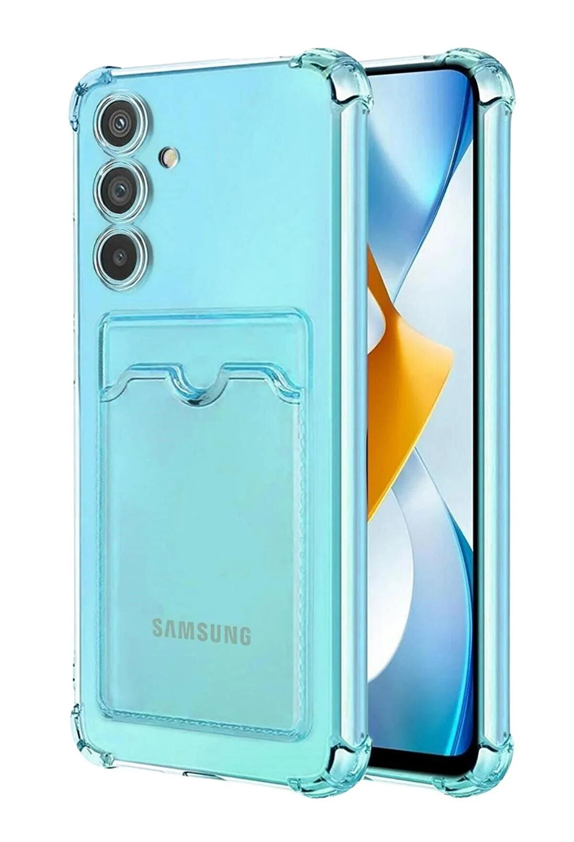 Samsung Galaxy A54 Kılıf Kartlıklı Cüzdanlı Şeffaf Silikon Kapak - Extra Güçlendirilmiş Kenar