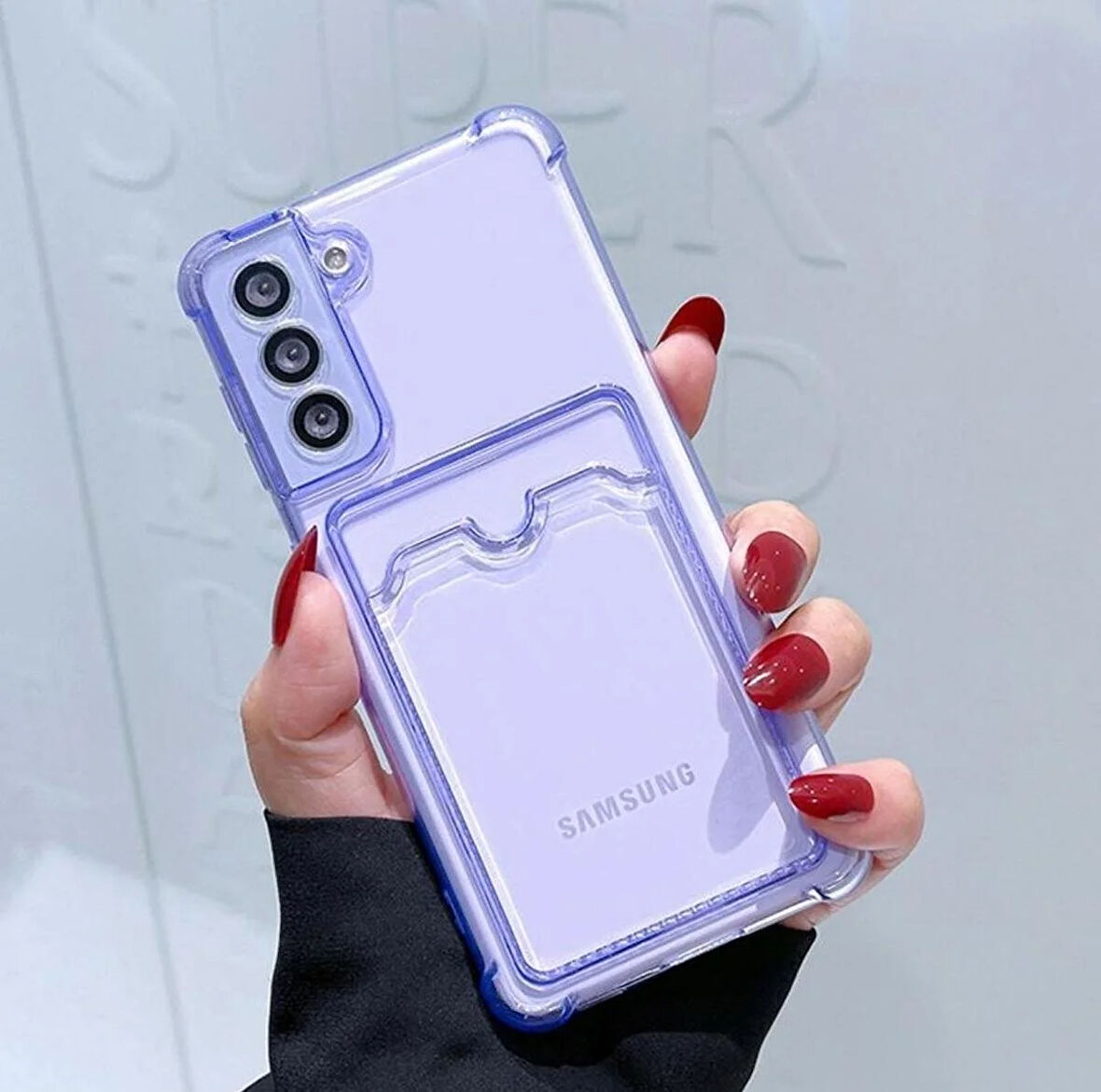 Samsung Galaxy S21 FE Kılıf Kartlıklı Cüzdanlı Şeffaf Silikon Kapak - Extra Güçlendirilmiş Kenar