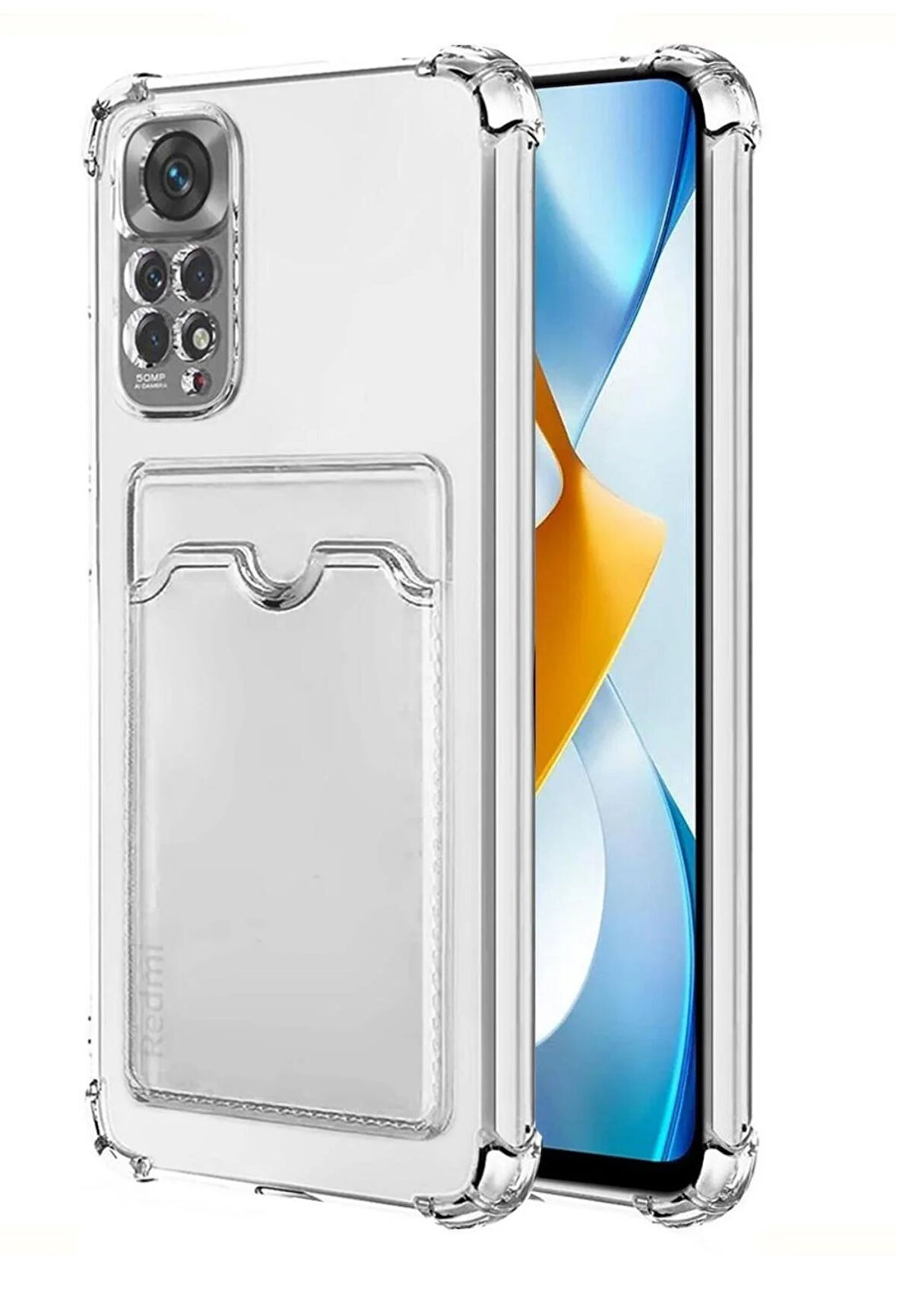 Redmi Note 11S Kılıf Kartlıklı Cüzdanlı Şeffaf Silikon Kapak - Extra Güçlendirilmiş Kenar