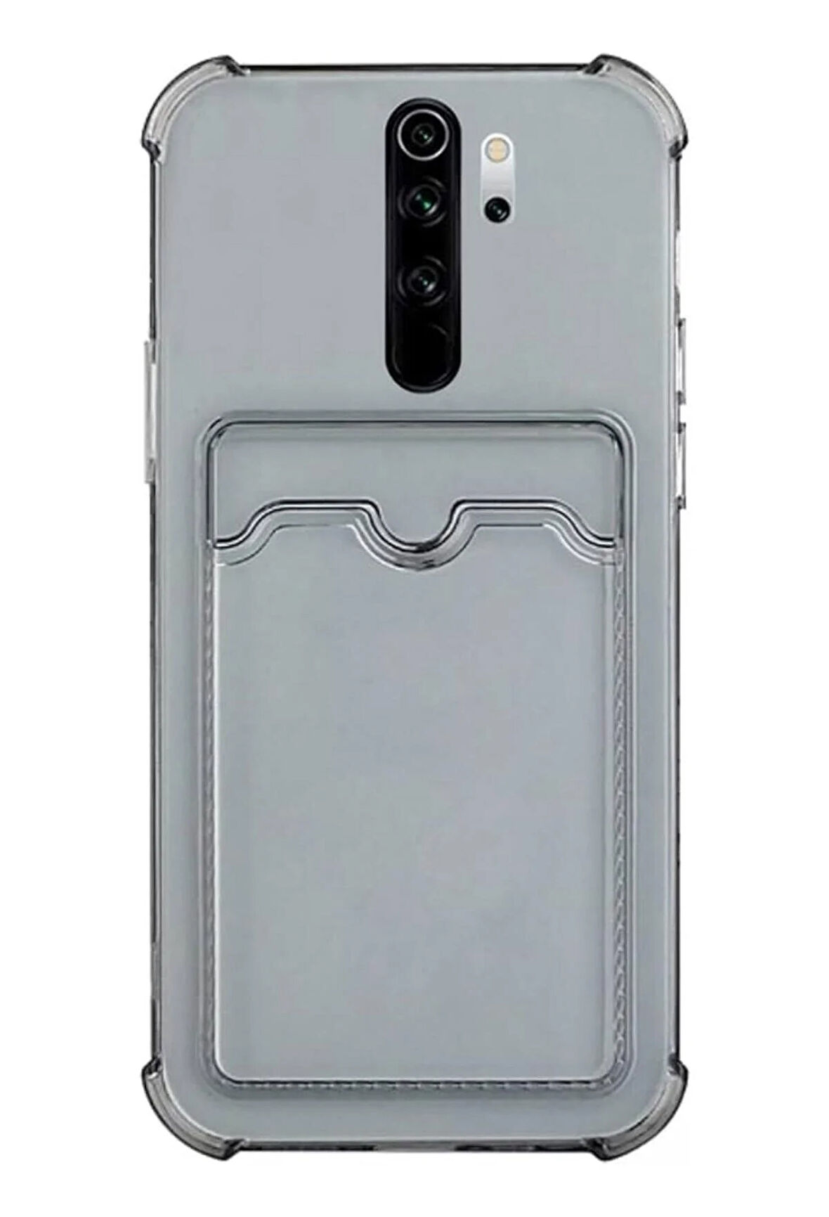 Redmi Note 8 Kılıf Kartlıklı Cüzdanlı Şeffaf Silikon Kapak - Extra Güçlendirilmiş Kenar