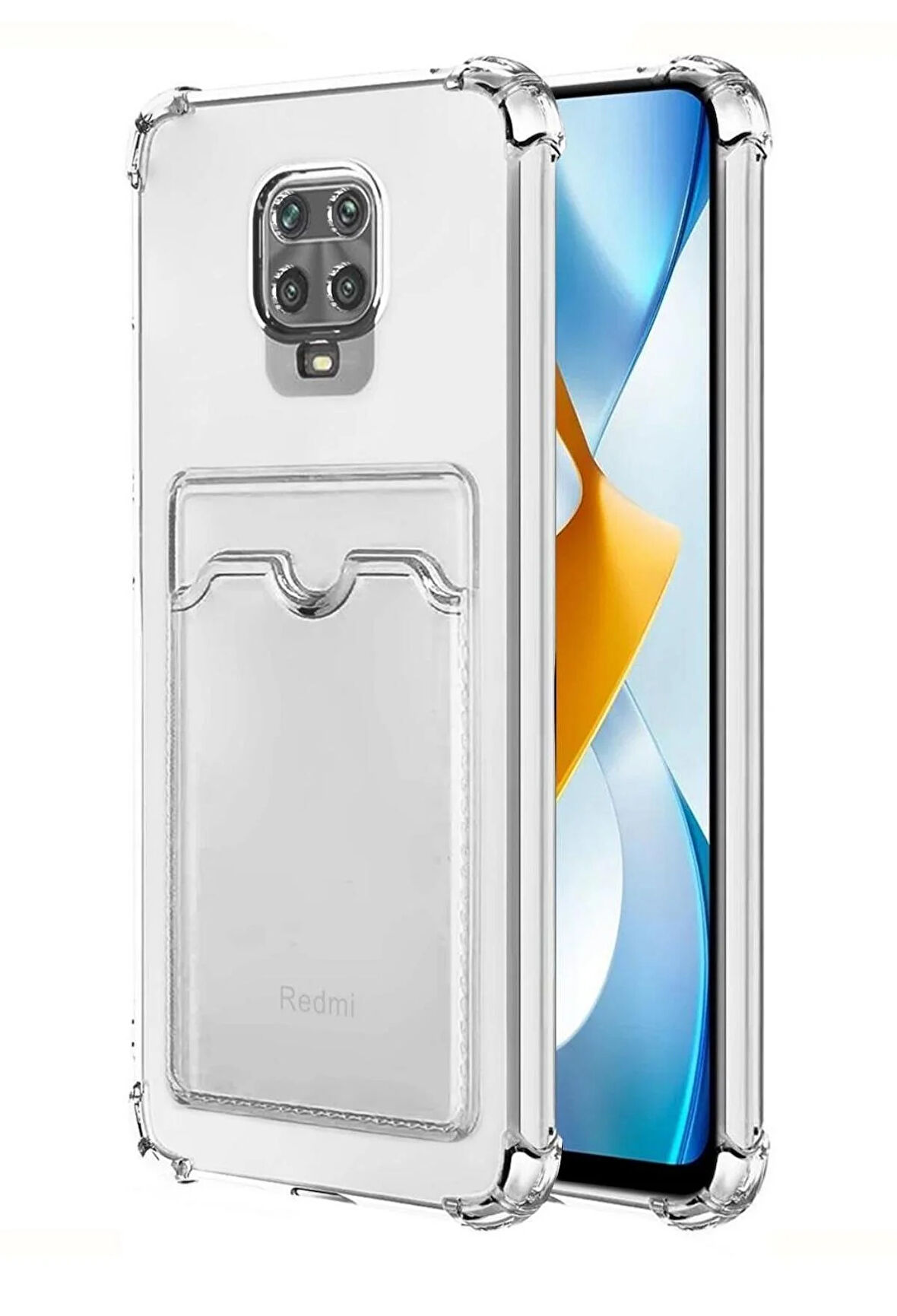 Redmi Note 9 Pro Kılıf Kartlıklı Cüzdanlı Şeffaf Silikon Kapak - Extra Güçlendirilmiş Kenar