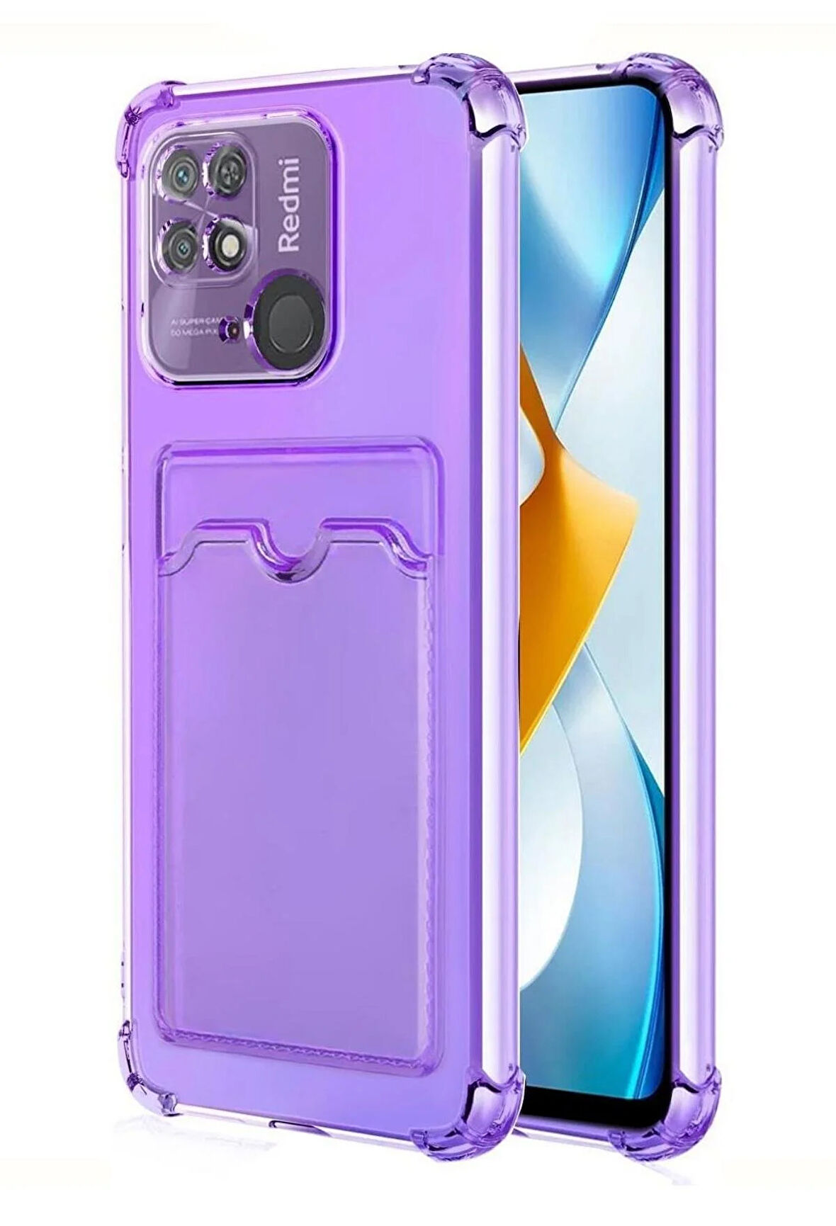 Redmi 10C Kılıf Kartlıklı Cüzdanlı Şeffaf Silikon Kapak - Extra Güçlendirilmiş Kenar