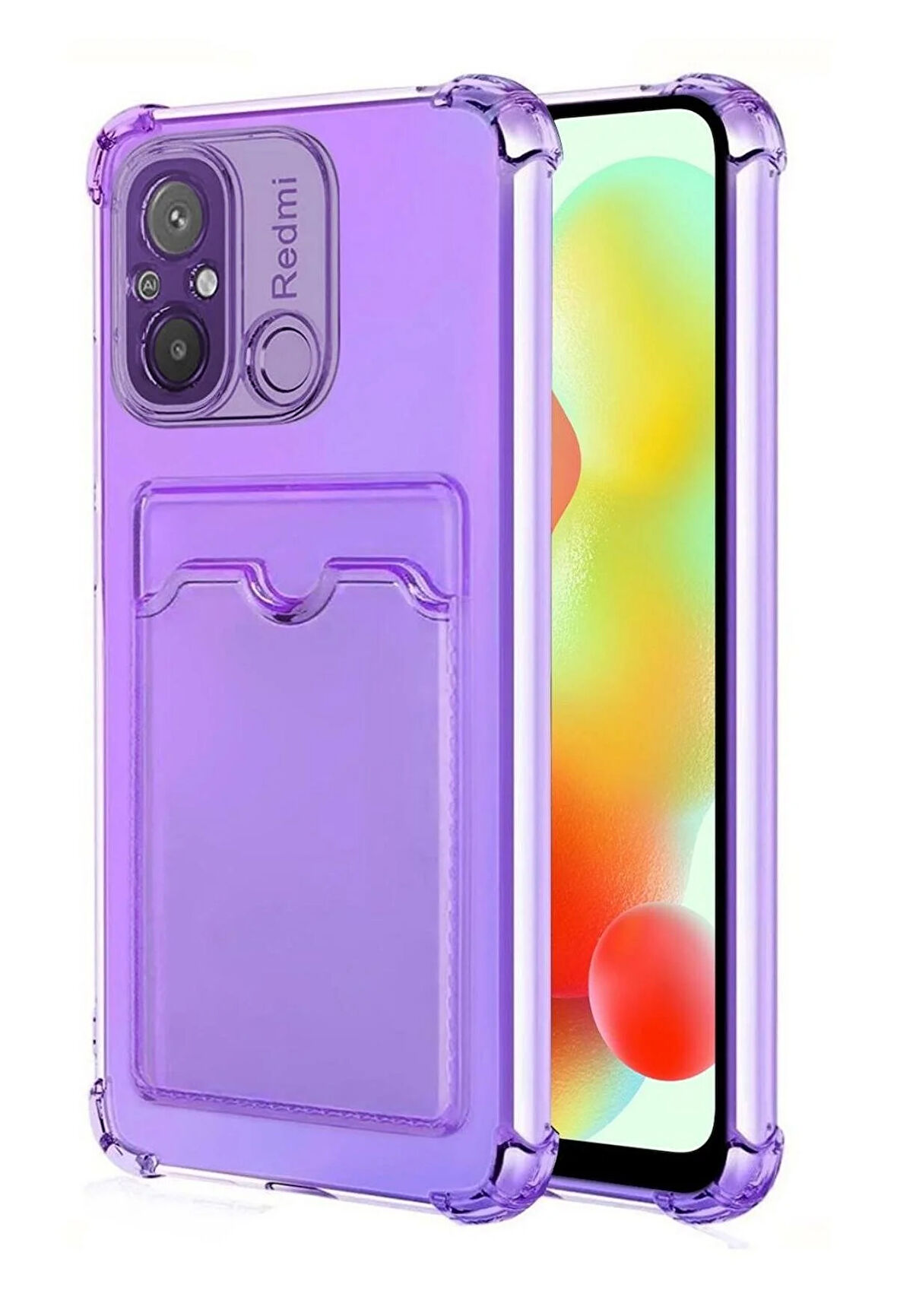 Redmi 12C Kılıf Kartlıklı Cüzdanlı Şeffaf Silikon Kapak - Extra Güçlendirilmiş Kenar