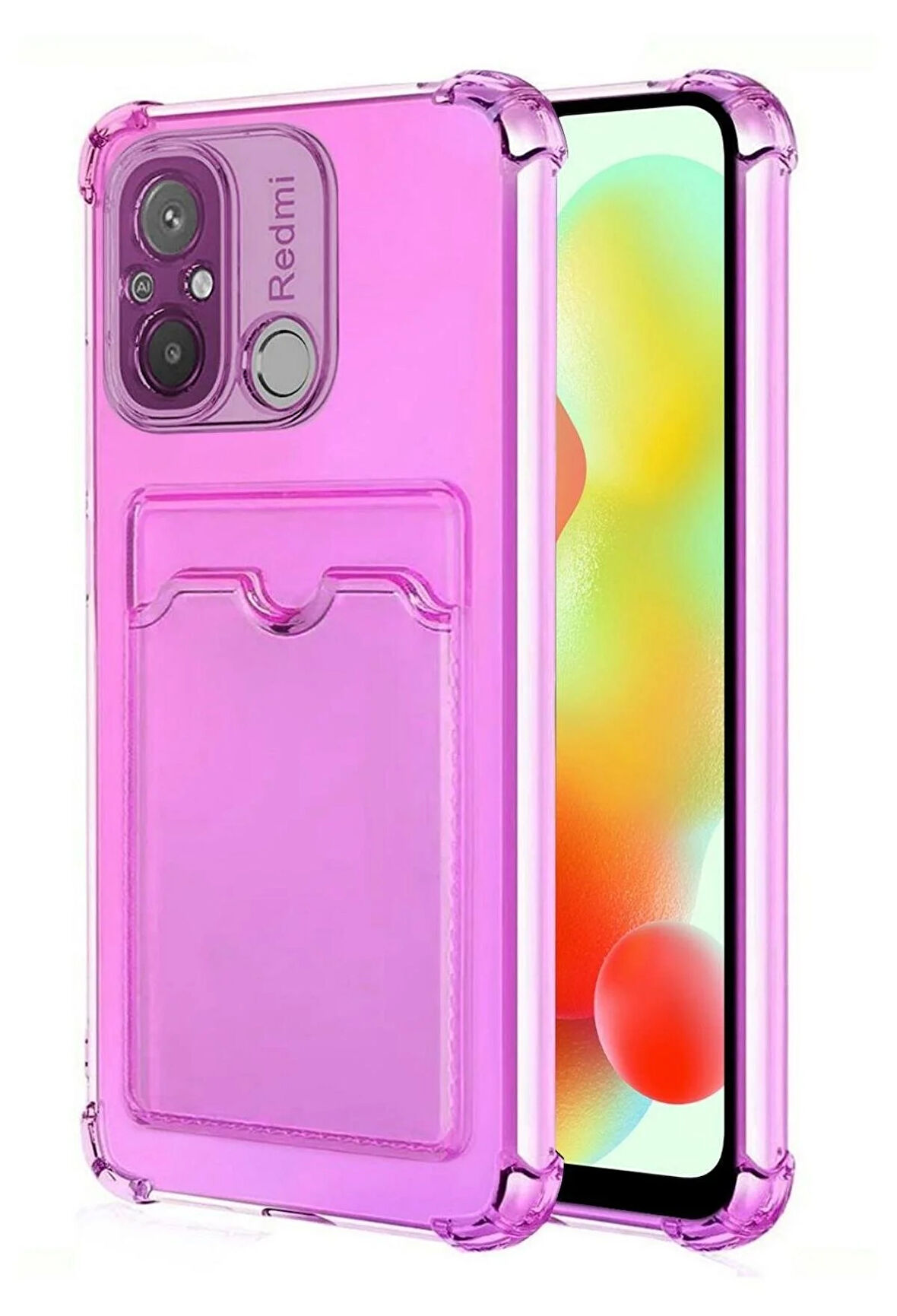 Redmi 12C Kılıf Kartlıklı Cüzdanlı Şeffaf Silikon Kapak - Extra Güçlendirilmiş Kenar