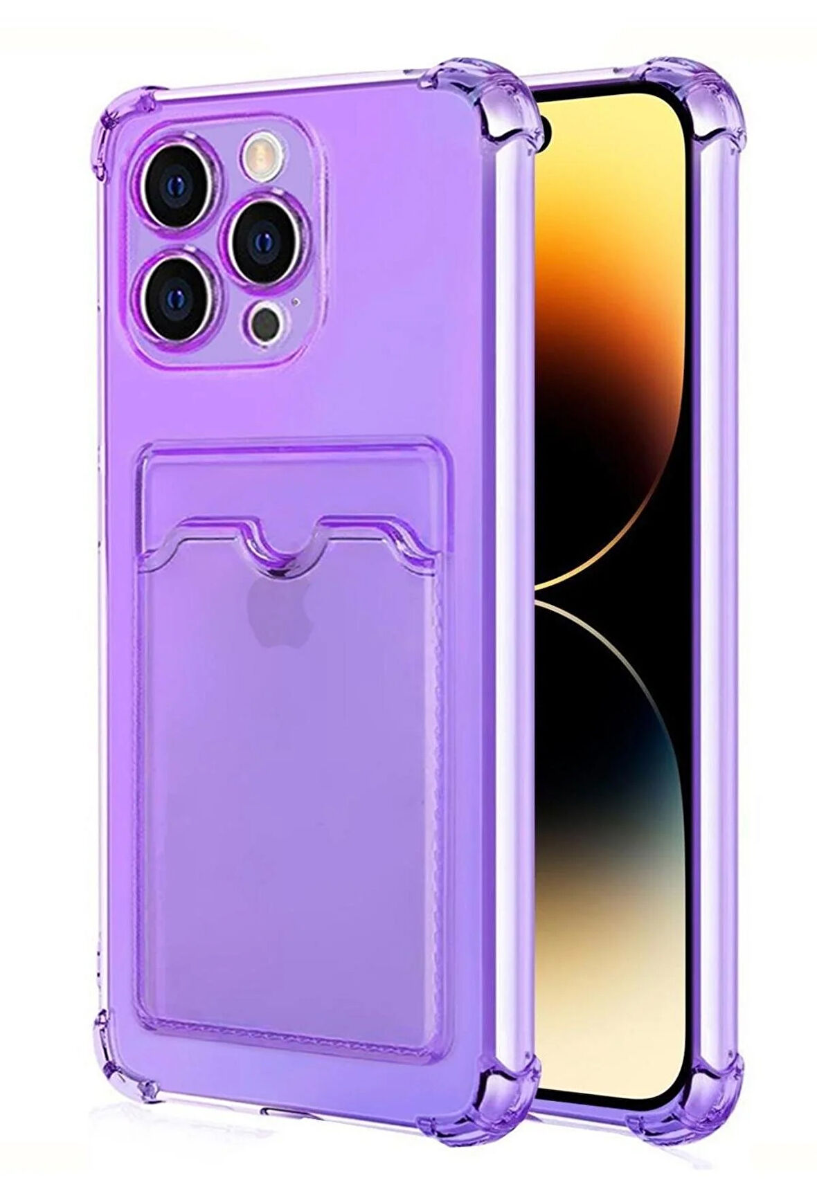 Apple iPhone 14 Pro Kılıf Kartlıklı Cüzdanlı Şeffaf Silikon Kapak - Extra Güçlendirilmiş Kenar