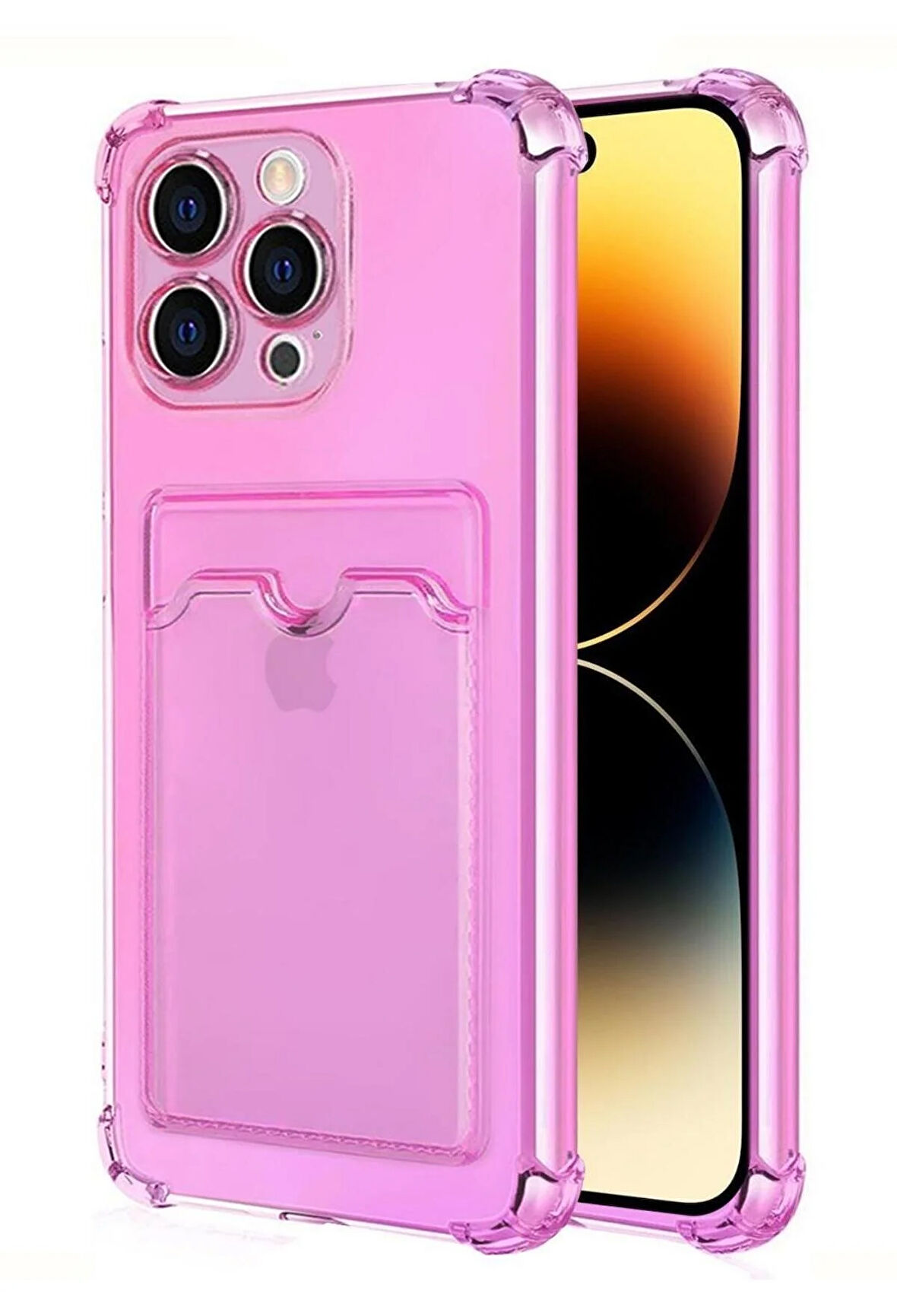 Apple iPhone 14 Pro Kılıf Kartlıklı Cüzdanlı Şeffaf Silikon Kapak - Extra Güçlendirilmiş Kenar
