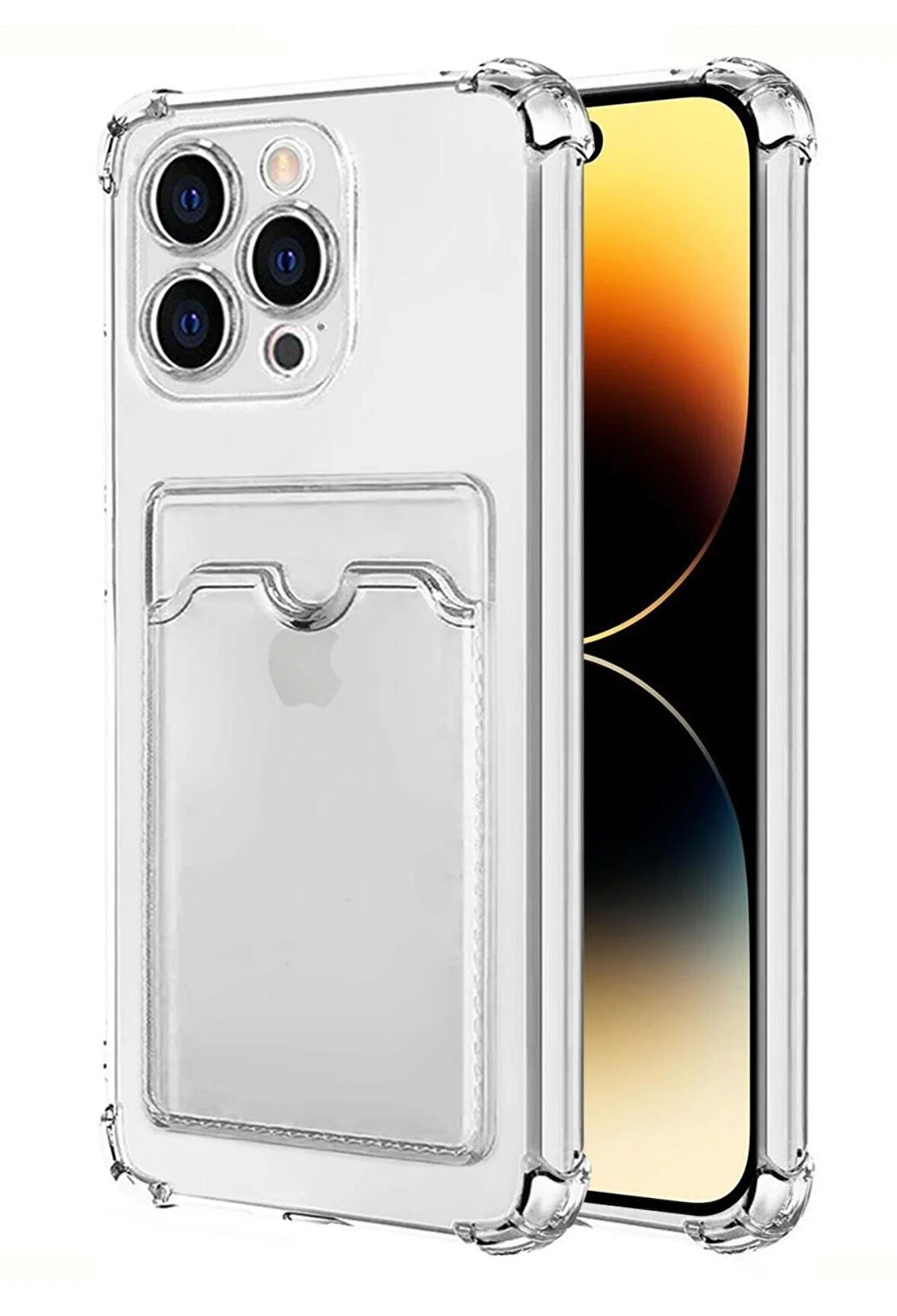 Apple iPhone 14 Pro Kılıf Kartlıklı Cüzdanlı Şeffaf Silikon Kapak - Extra Güçlendirilmiş Kenar