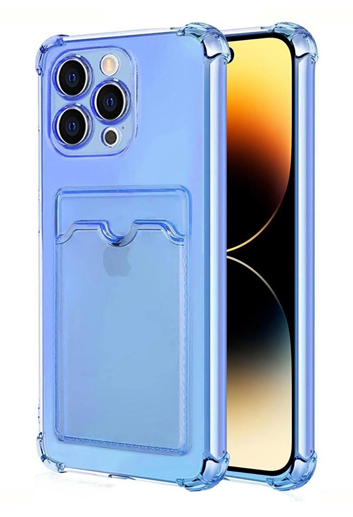Apple iPhone 14 Pro Max Kılıf Kartlıklı Cüzdanlı Şeffaf Silikon Kapak - Extra Güçlendirilmiş Kenar