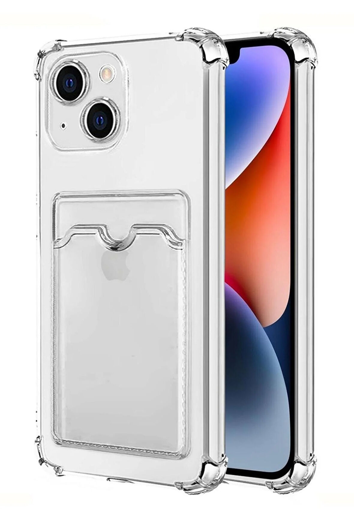 Apple iPhone 15 Kılıf Kartlıklı Cüzdanlı Şeffaf Silikon Kapak - Extra Güçlendirilmiş Kenar