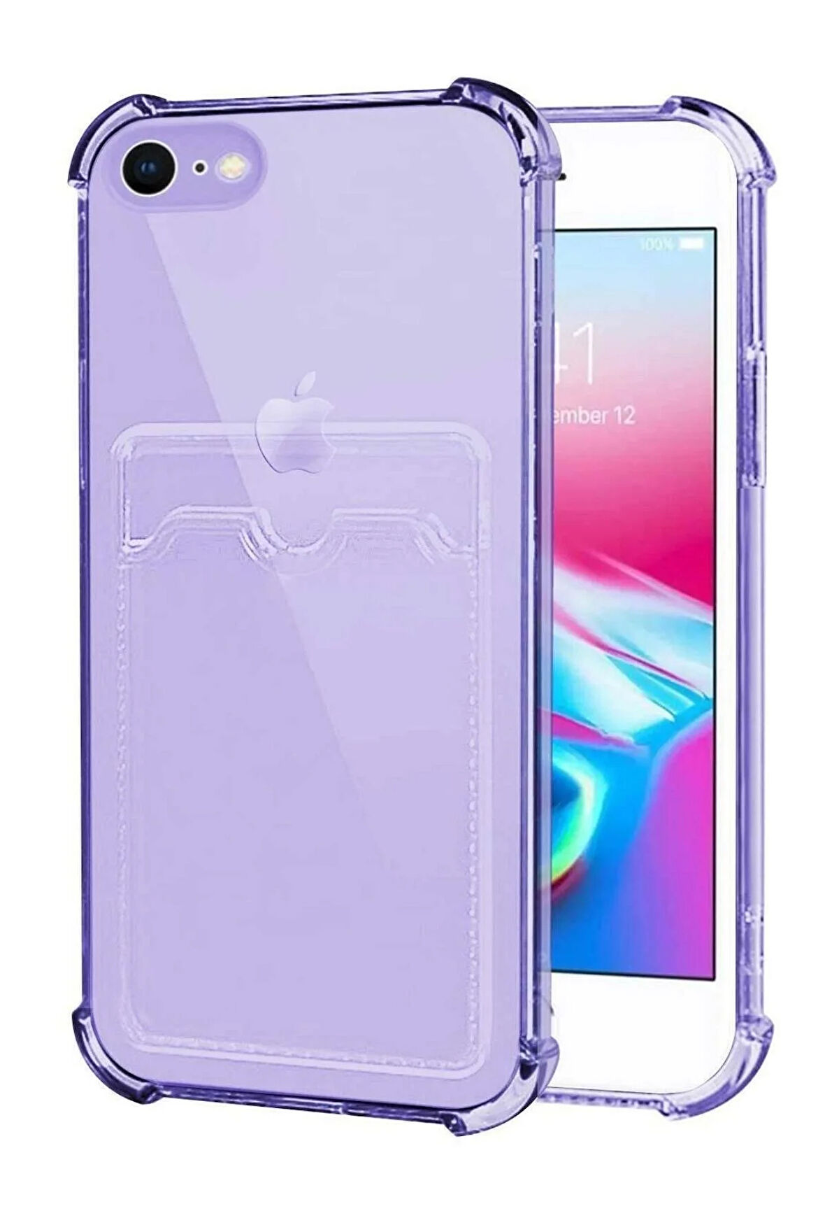 Apple iPhone 7 Kılıf Kartlıklı Cüzdanlı Şeffaf Silikon Kapak - Extra Güçlendirilmiş Kenar