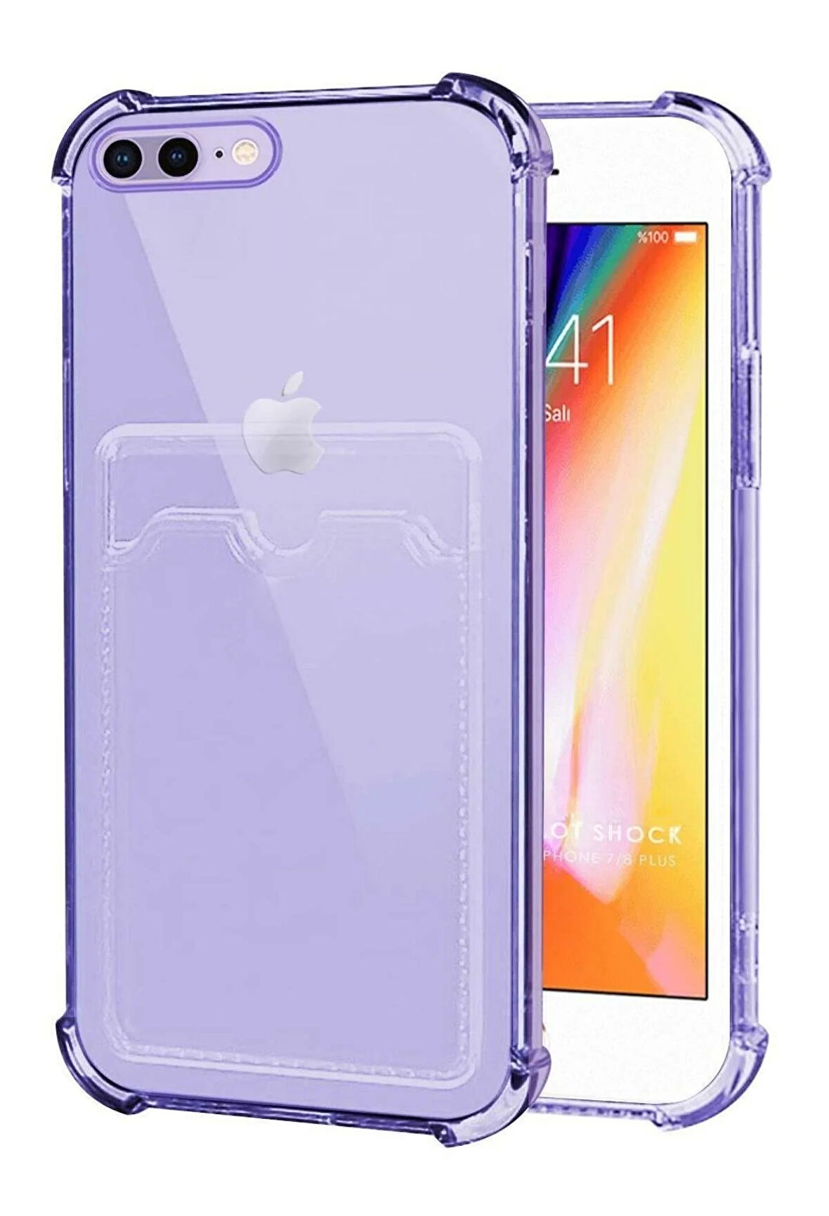 Apple iPhone 7 Plus Kılıf Kartlıklı Cüzdanlı Şeffaf Silikon Kapak - Extra Güçlendirilmiş Kenar