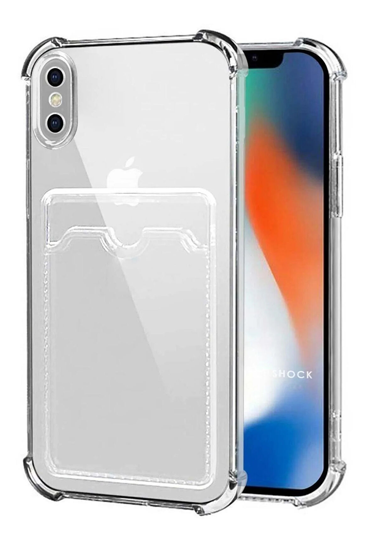 Apple iPhone XS Kılıf Kartlıklı Cüzdanlı Şeffaf Silikon Kapak - Extra Güçlendirilmiş Kenar