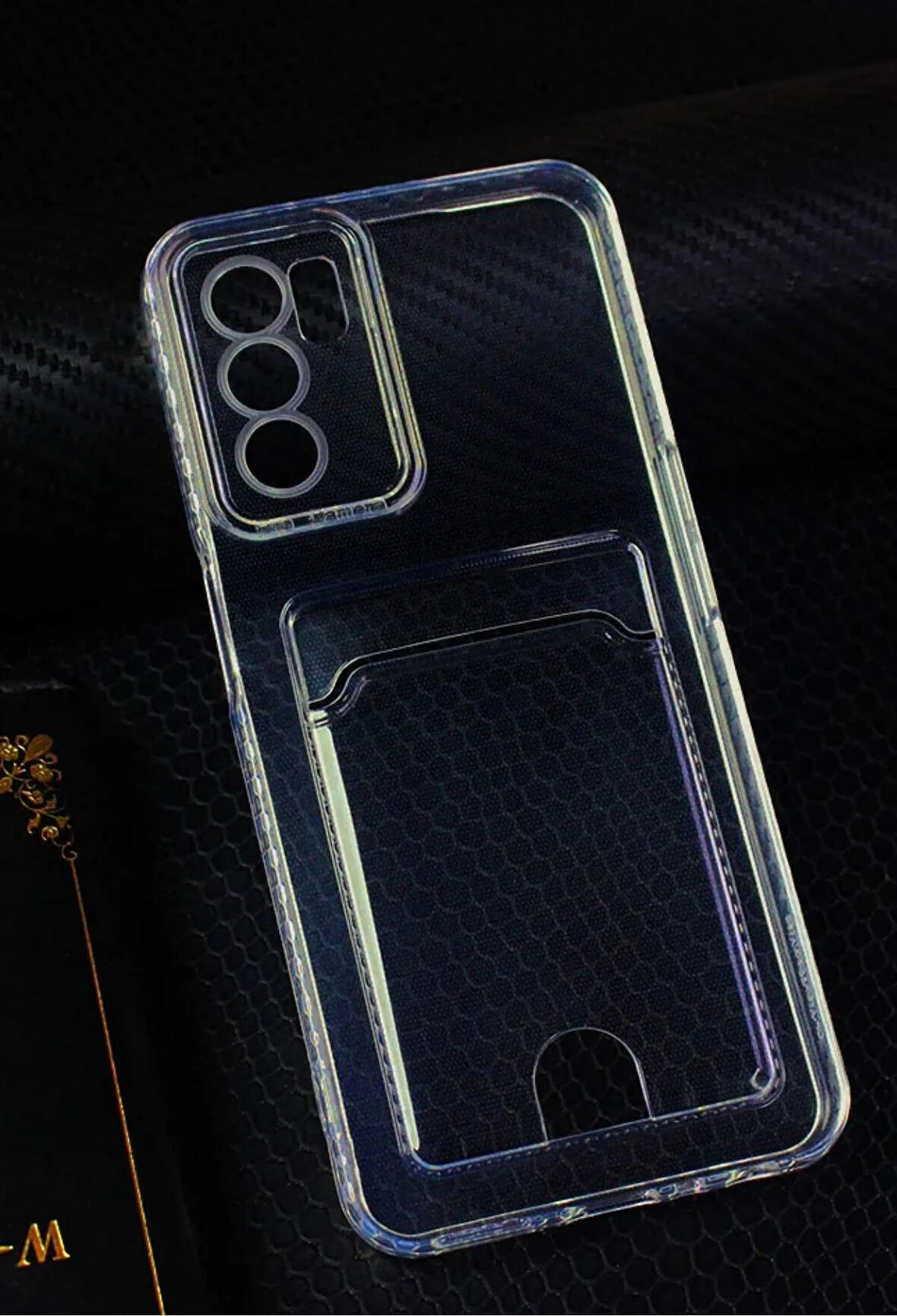 Oppo A16 Kılıf Kartlıklı Cüzdanlı Şeffaf Silikon Kapak - Extra Güçlendirilmiş Kenar