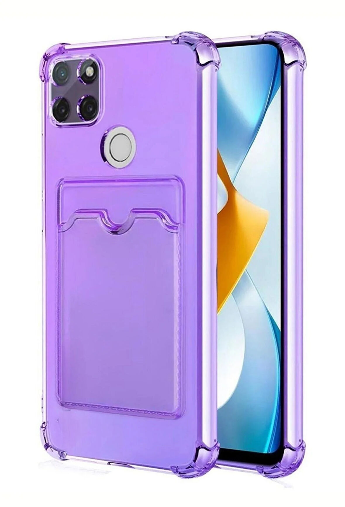 Realme C21Y Kılıf Kartlıklı Cüzdanlı Şeffaf Silikon Kapak - Extra Güçlendirilmiş Kenar