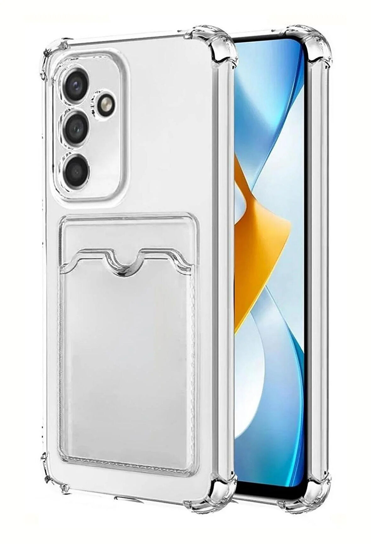 Tecno Pova 4 Kılıf Kartlıklı Cüzdanlı Şeffaf Silikon Kapak - Extra Güçlendirilmiş Kenar