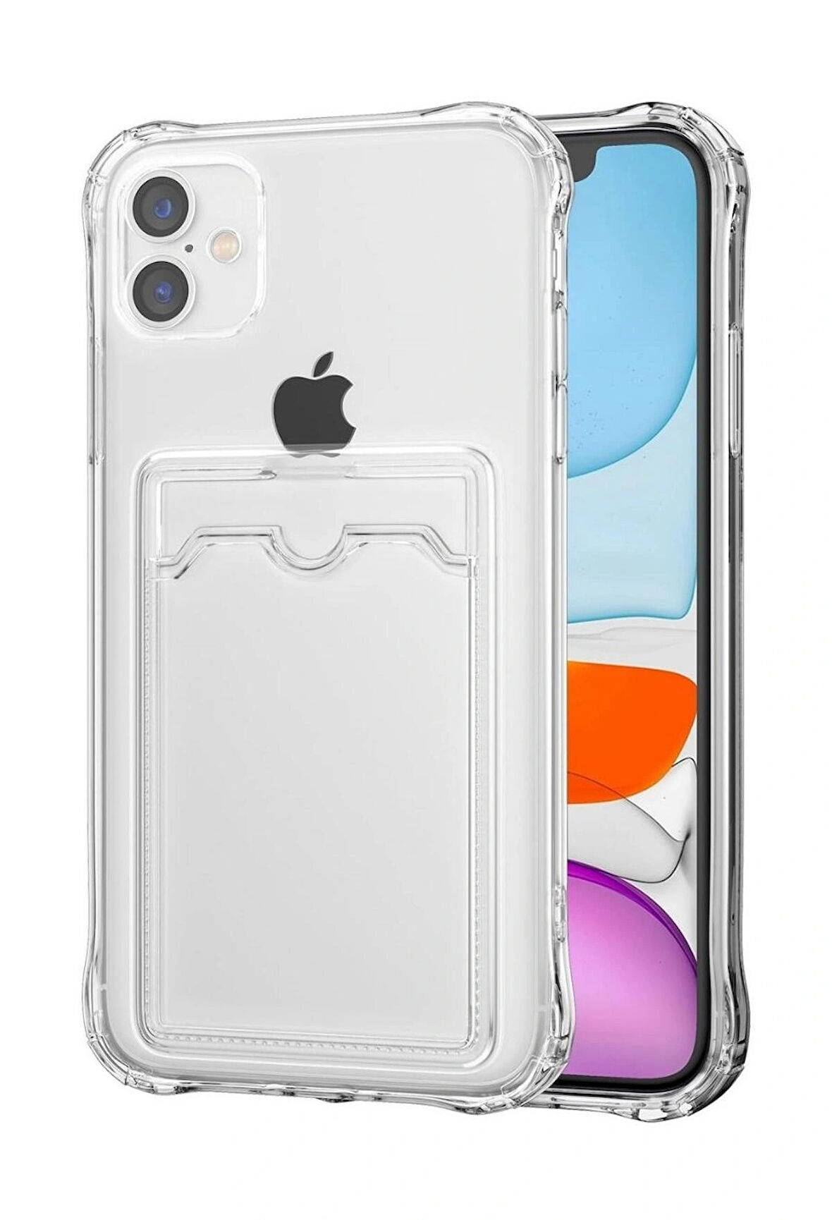 Apple iPhone 16 Kılıf Darbe Emici Köşe Korumalı Kartlıklı Cüzdanlı Silikon Kapak - Şeffaf
