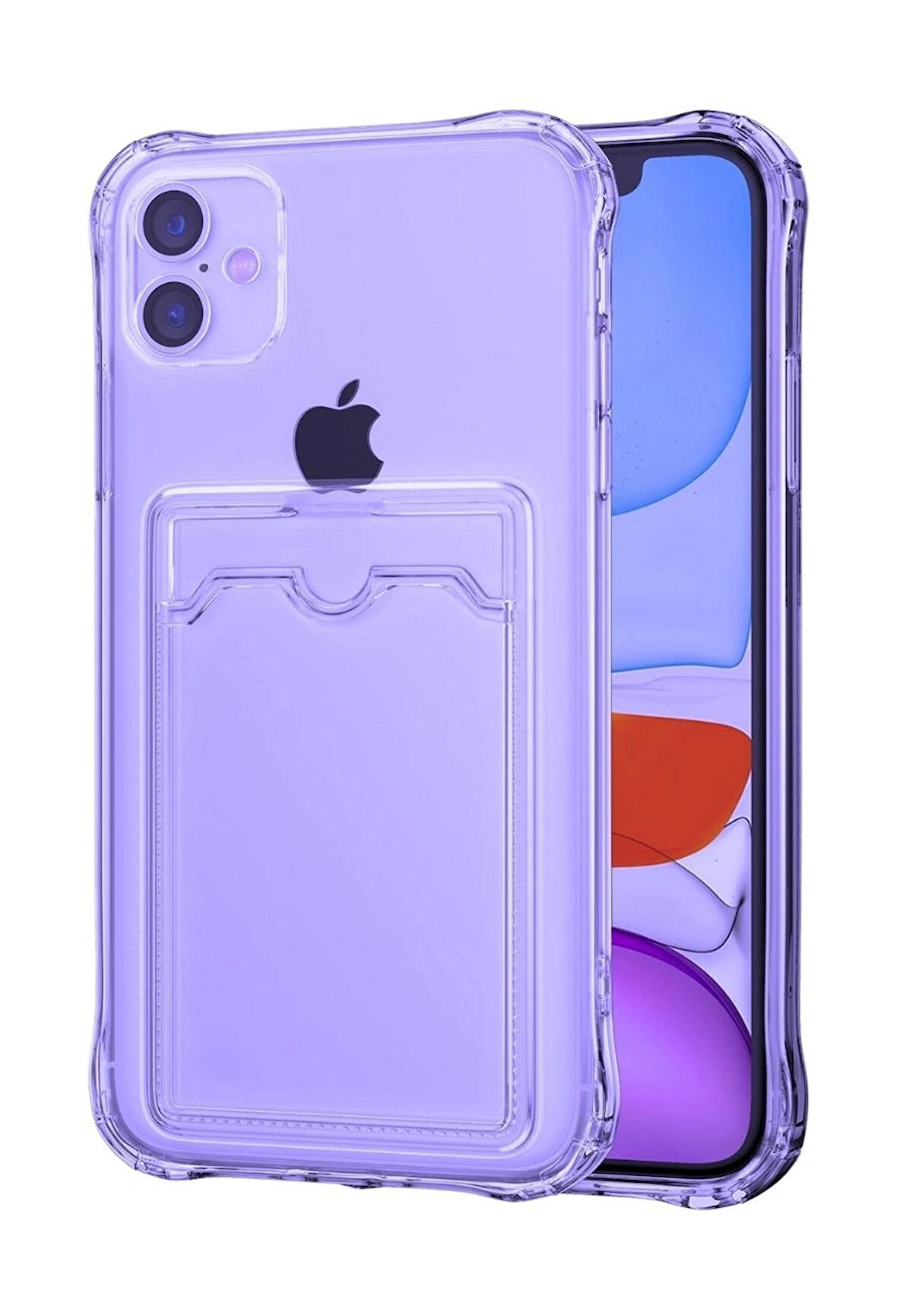 Apple iPhone 16 Plus Kılıf Darbe Emici Köşe Korumalı Kartlıklı Cüzdanlı Silikon Kapak - Lila