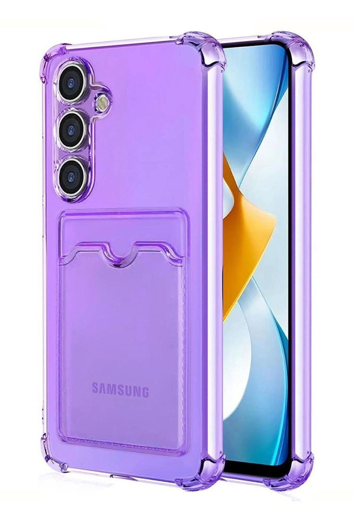 Samsung Galaxy A56 Kılıf Darbe Emici Köşe Korumalı Kartlıklı Cüzdanlı Silikon Kapak - Lila