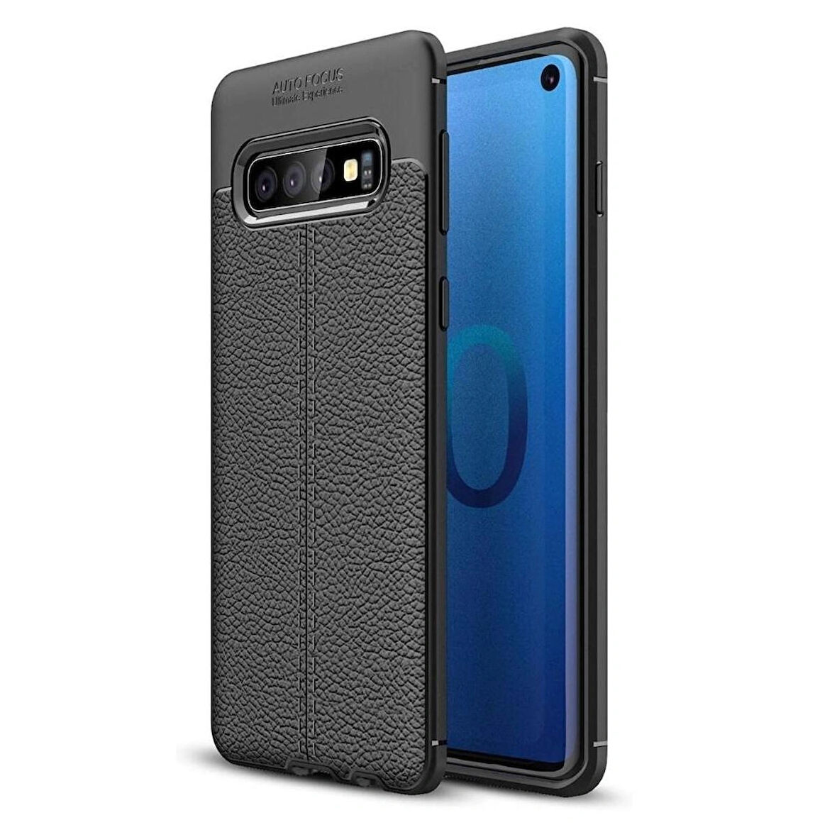 Samsung Galaxy S10 Plus Silikon Kılıf Deri Desenli Kamera Korumalı Darbe Emici Kapak