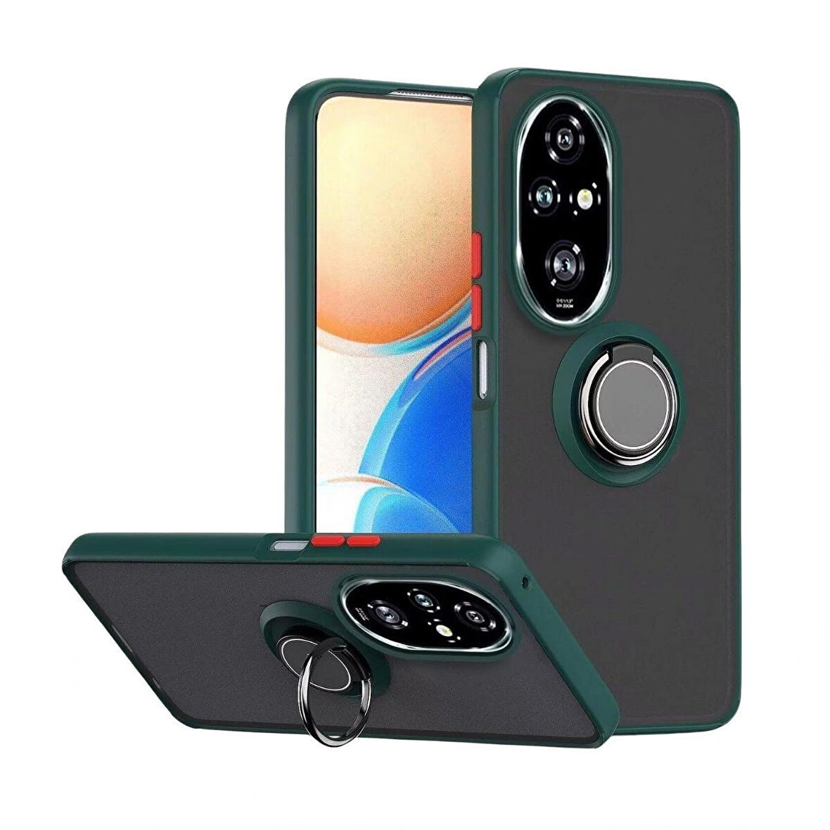 Honor 200 Uyumlu Kılıf Yüzüklü Standlı Extra Darbe Koruma Sert Silikon Kapak - Yeşil